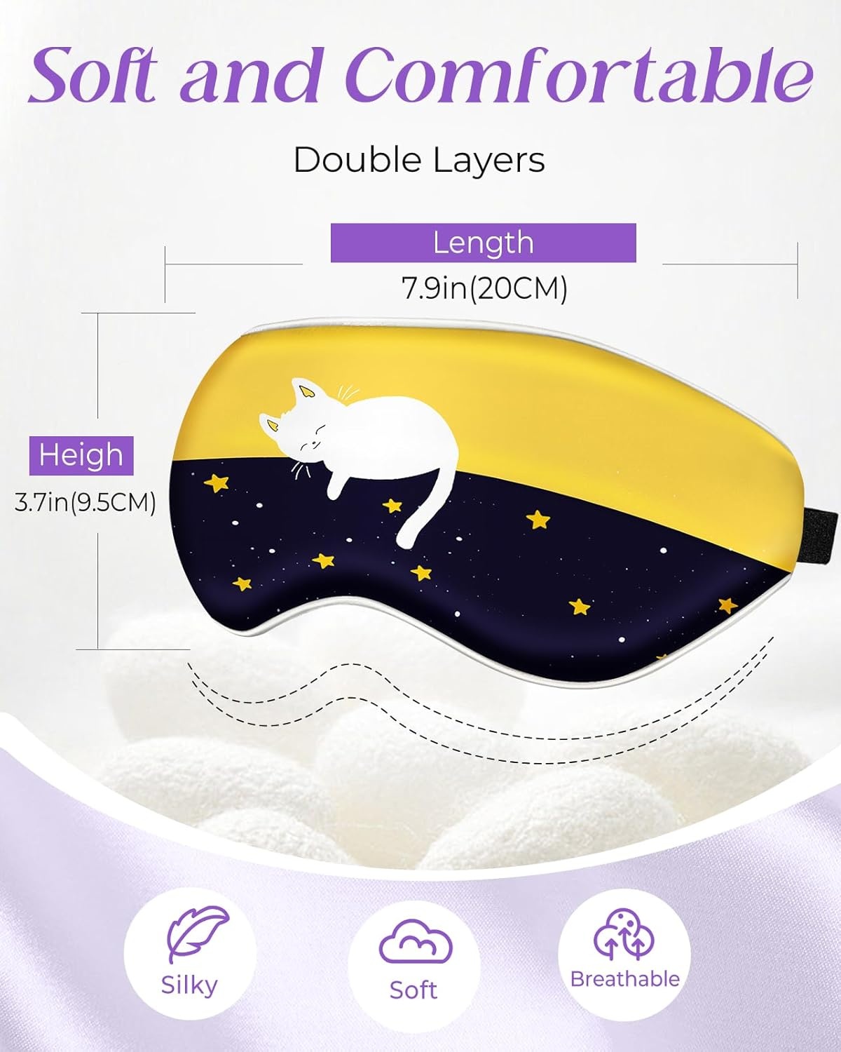 image:imageMiss Adola Sleep Mask for Kids Cute Kawaii Cartoon Silk Sleeping Mask with Adjustable Strap Soft Smooth Light Eye Mask for Sleeping Silk Kids Eye Cover for Boys Girls Teens Luminous Black CatsSleep Cat