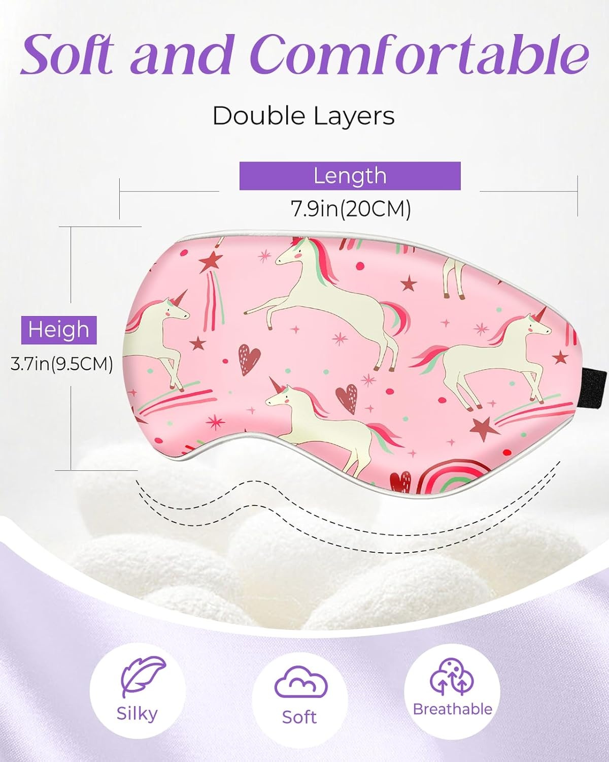 image:imageMiss Adola Sleep Mask for Kids Cute Kawaii Cartoon Silk Sleeping Mask with Adjustable Strap Soft Smooth Light Eye Mask for Sleeping Silk Kids Eye Cover for Boys Girls Teens Luminous Black CatsHeart Unicorn