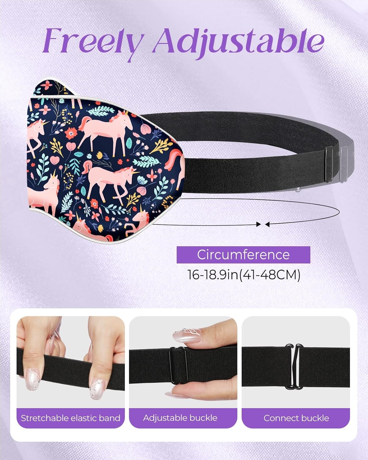 image:imageMiss Adola Sleep Mask for Kids Cute Kawaii Cartoon Silk Sleeping Mask with Adjustable Strap Soft Smooth Light Eye Mask for Sleeping Silk Kids Eye Cover for Boys Girls Teens Luminous Black CatsBlue Wildflower Unicorn