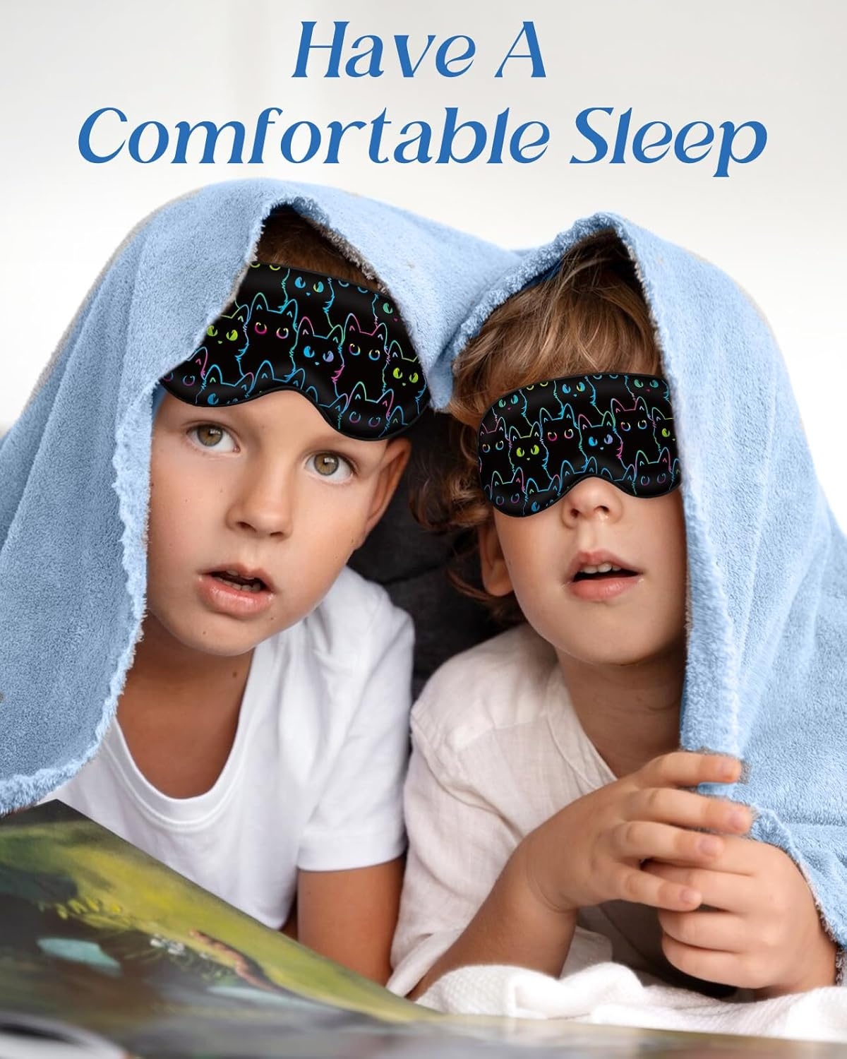 image:imageMiss Adola Sleep Mask for Kids Cute Kawaii Cartoon Silk Sleeping Mask with Adjustable Strap Soft Smooth Light Eye Mask for Sleeping Silk Kids Eye Cover for Boys Girls Teens Luminous Black CatsLuminous Black Cats