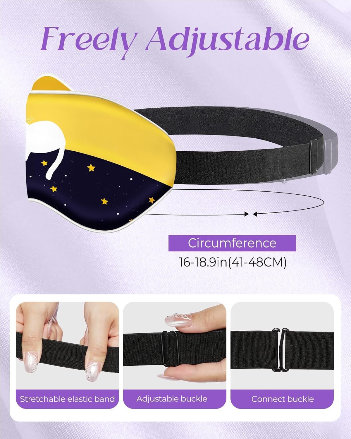 image:imageMiss Adola Sleep Mask for Kids Cute Kawaii Cartoon Silk Sleeping Mask with Adjustable Strap Soft Smooth Light Eye Mask for Sleeping Silk Kids Eye Cover for Boys Girls Teens Luminous Black CatsSleep Cat