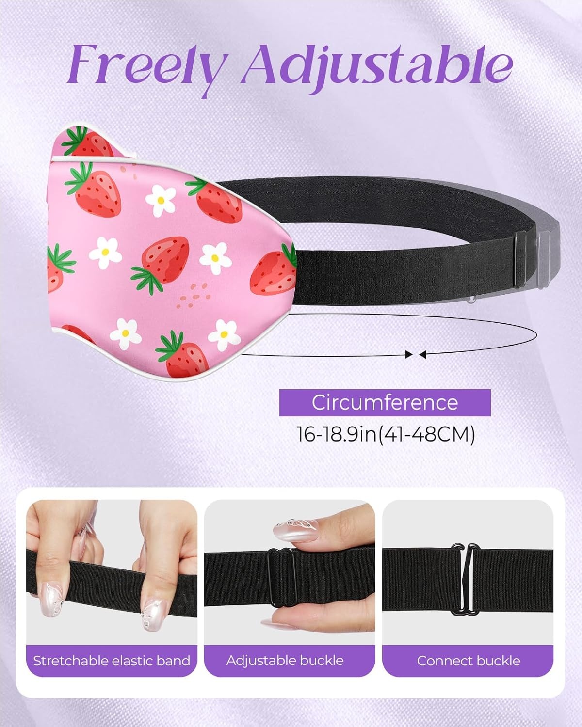 image:imageMiss Adola Sleep Mask for Kids Silk Eye Mask for Sleeping Cute Cartoon Kids Sleep Mask for Boys Girls Teens Soft Smooth Adjustable Straps Silk Kids Eye Cover Black DinosaurStrawberry