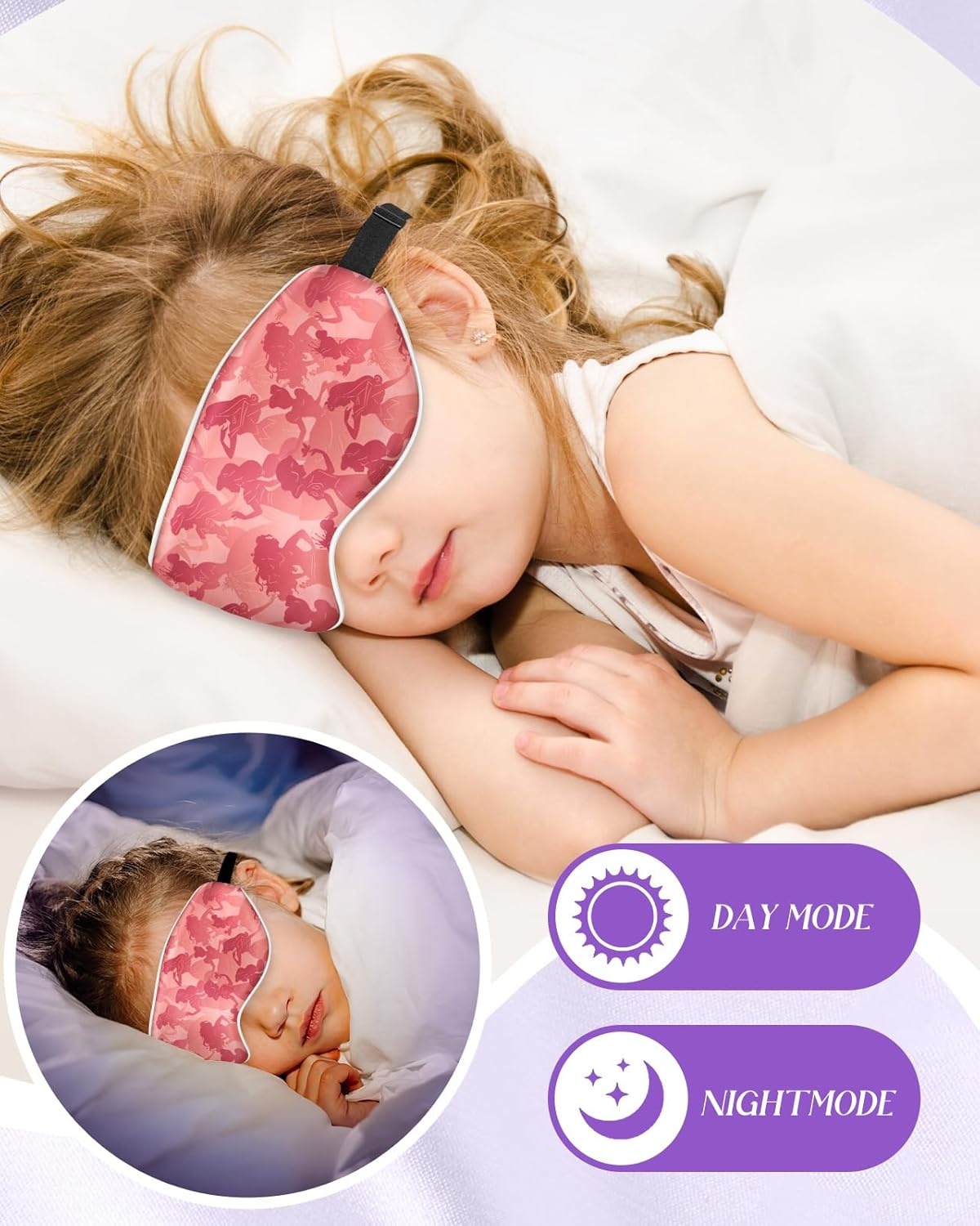 image:imageMiss Adola Sleep Mask for Kids Silk Eye Mask for Sleeping Cute Cartoon Kids Sleep Mask for Boys Girls Teens Soft Smooth Adjustable Straps Silk Kids Eye Cover Black DinosaurPrincess Shadow