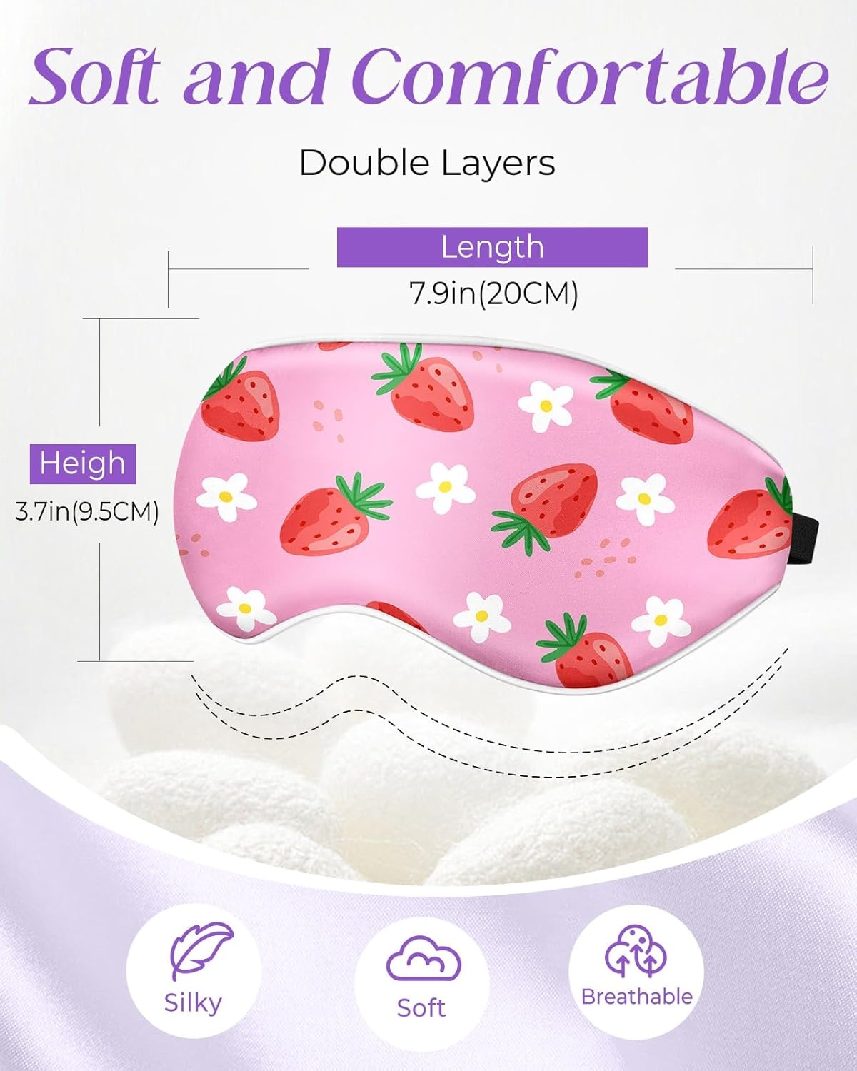 image:imageMiss Adola Sleep Mask for Kids Silk Eye Mask for Sleeping Cute Cartoon Kids Sleep Mask for Boys Girls Teens Soft Smooth Adjustable Straps Silk Kids Eye Cover Black DinosaurStrawberry
