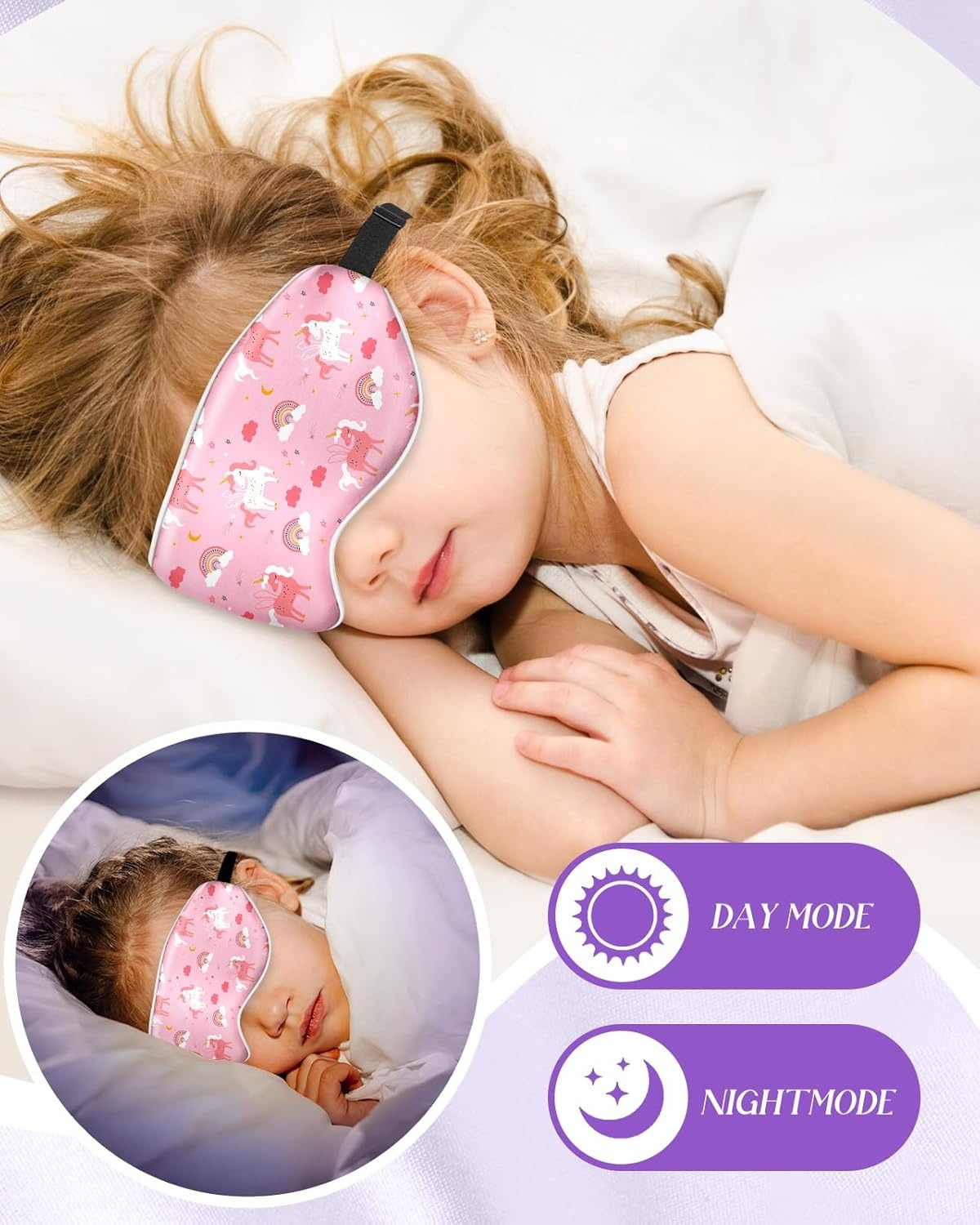 image:imageMiss Adola Sleep Mask for Kids Silk Eye Mask for Sleeping Cute Cartoon Kids Sleep Mask for Boys Girls Teens Soft Smooth Adjustable Straps Silk Kids Eye Cover Black DinosaurPk Rainbow Unicorn