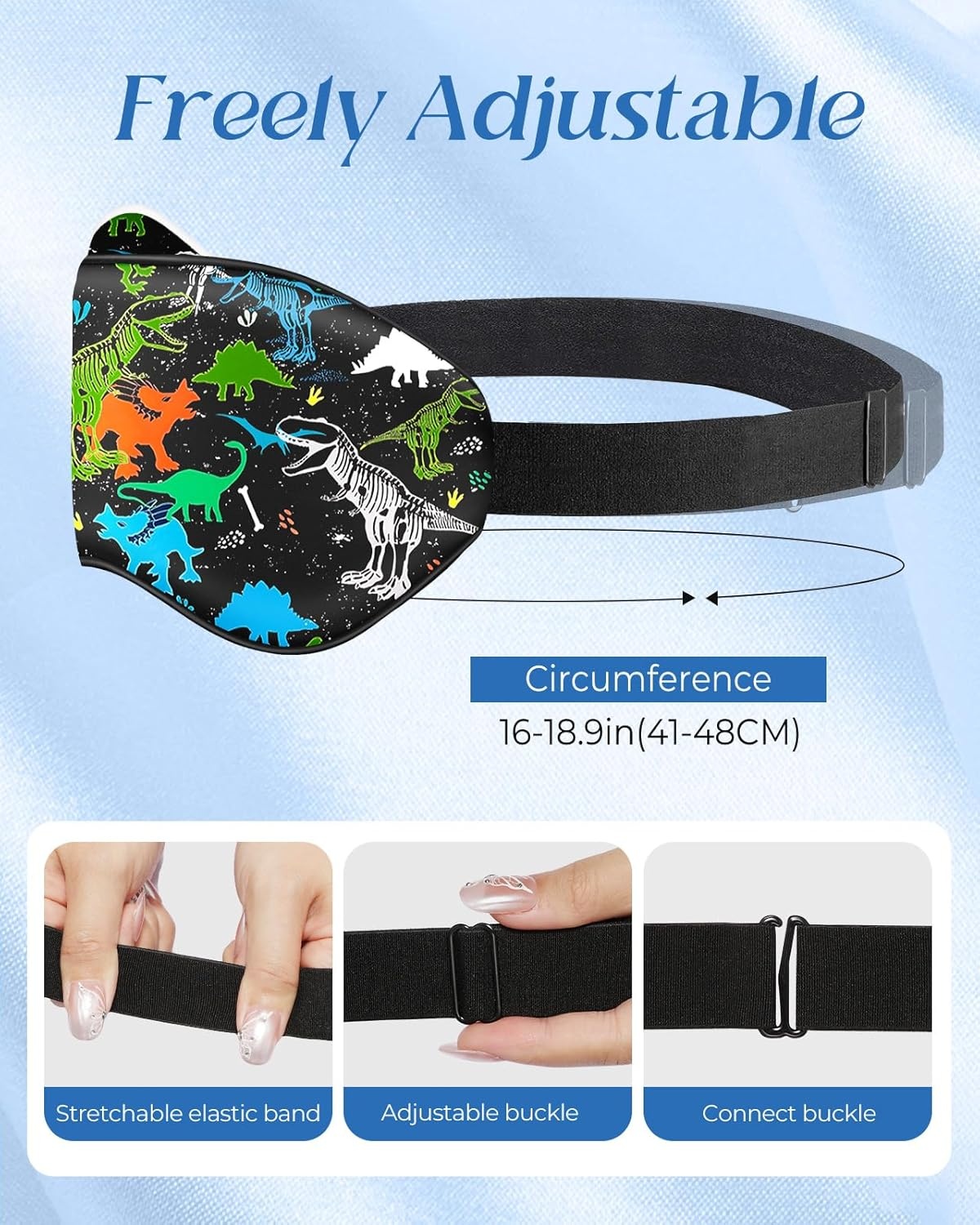 image:imageMiss Adola Sleep Mask for Kids Silk Eye Mask for Sleeping Cute Cartoon Kids Sleep Mask for Boys Girls Teens Soft Smooth Adjustable Straps Silk Kids Eye Cover Black DinosaurBlack Dinosaur