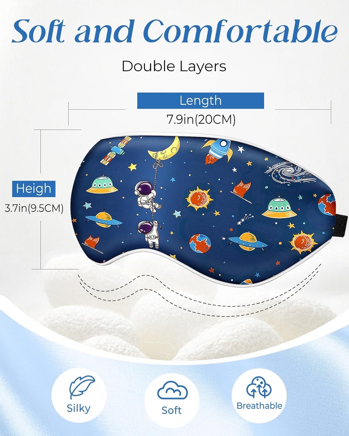image:imageMiss Adola Sleep Mask for Kids Silk Eye Mask for Sleeping Cute Cartoon Kids Sleep Mask for Boys Girls Teens Soft Smooth Adjustable Straps Silk Kids Eye Cover Black DinosaurBlue Astronaut