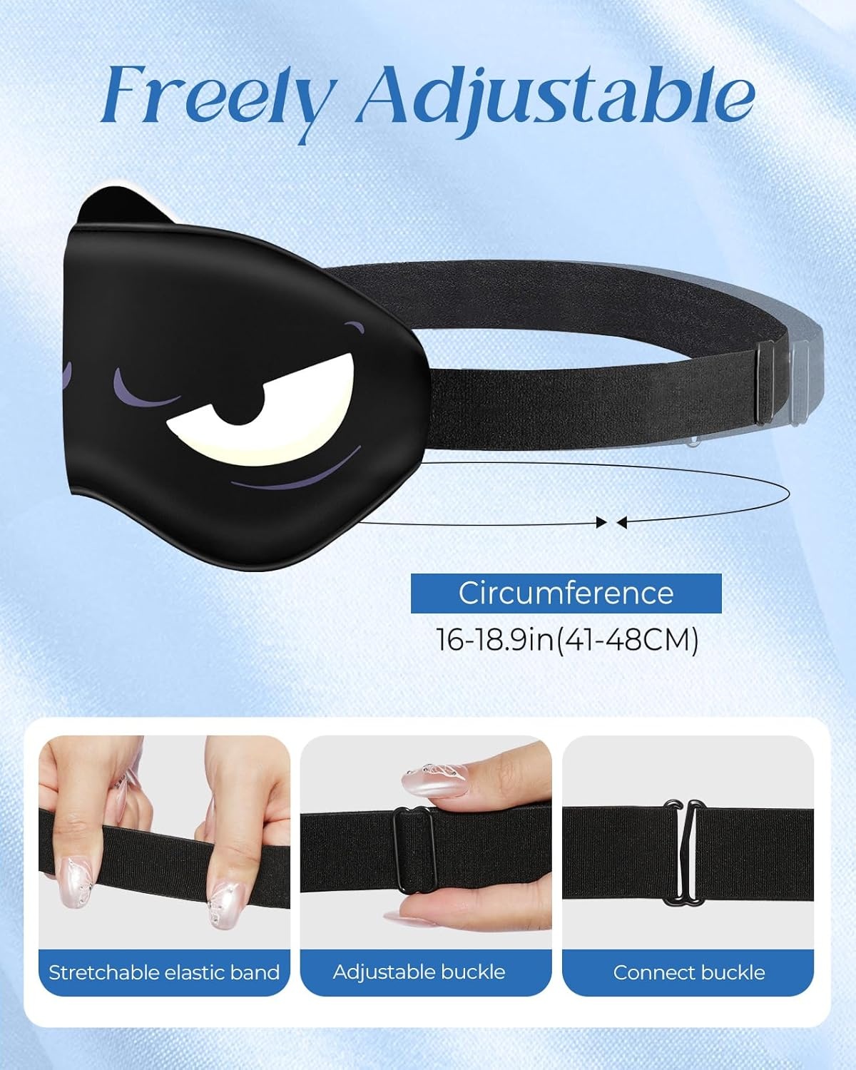 image:imageMiss Adola Sleep Mask for Kids Silk Eye Mask for Sleeping Cute Cartoon Kids Sleep Mask for Boys Girls Teens Soft Smooth Adjustable Straps Silk Kids Eye Cover Black DinosaurBlack White Eyes