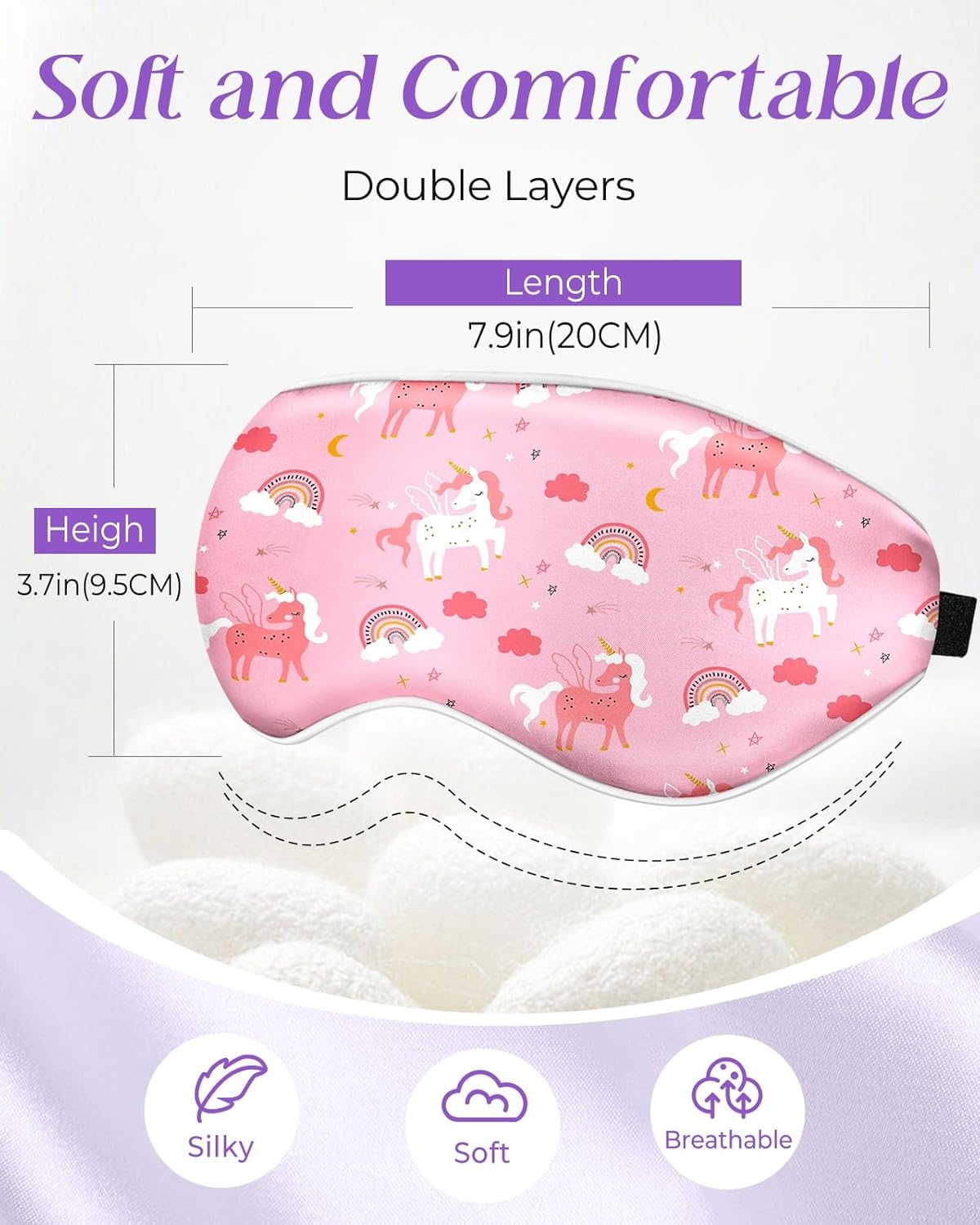 image:imageMiss Adola Sleep Mask for Kids Silk Eye Mask for Sleeping Cute Cartoon Kids Sleep Mask for Boys Girls Teens Soft Smooth Adjustable Straps Silk Kids Eye Cover Black DinosaurPk Rainbow Unicorn