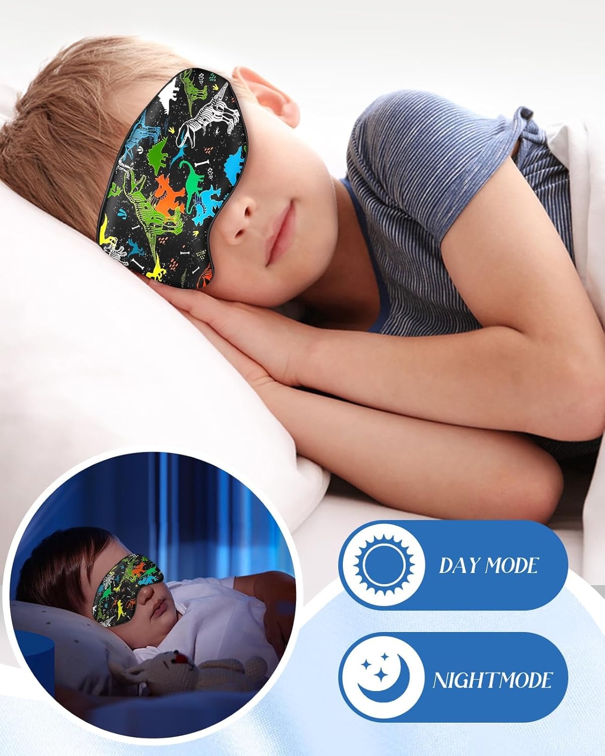 image:imageMiss Adola Sleep Mask for Kids Silk Eye Mask for Sleeping Cute Cartoon Kids Sleep Mask for Boys Girls Teens Soft Smooth Adjustable Straps Silk Kids Eye Cover Black DinosaurBlack Dinosaur