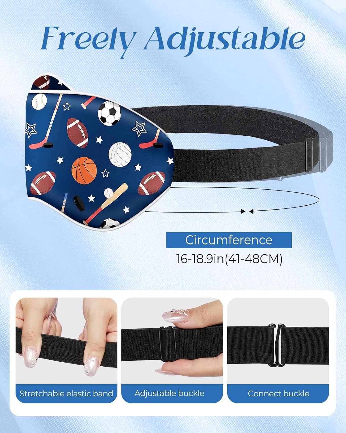 image:imageMiss Adola Sleep Mask for Kids Silk Eye Mask for Sleeping Cute Cartoon Kids Sleep Mask for Boys Girls Teens Soft Smooth Adjustable Straps Silk Kids Eye Cover Black DinosaurBlue Ballgame