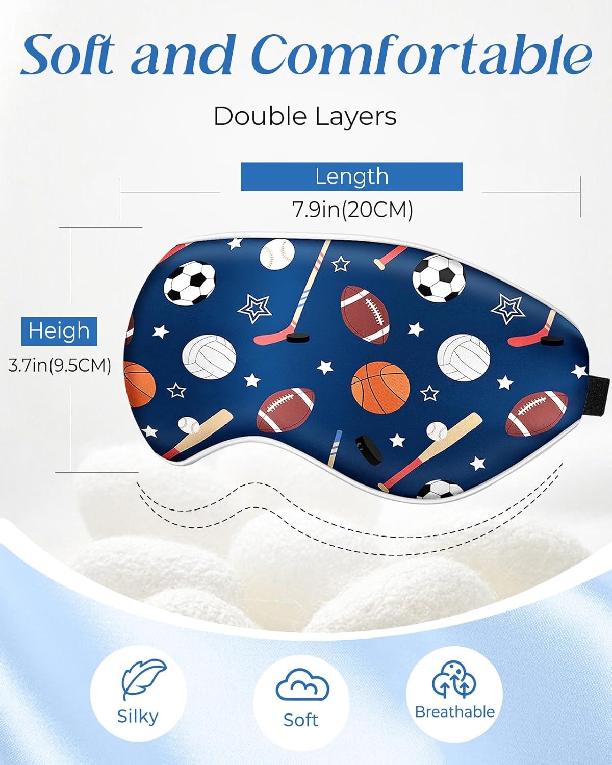 image:imageMiss Adola Sleep Mask for Kids Silk Eye Mask for Sleeping Cute Cartoon Kids Sleep Mask for Boys Girls Teens Soft Smooth Adjustable Straps Silk Kids Eye Cover Black DinosaurBlue Ballgame