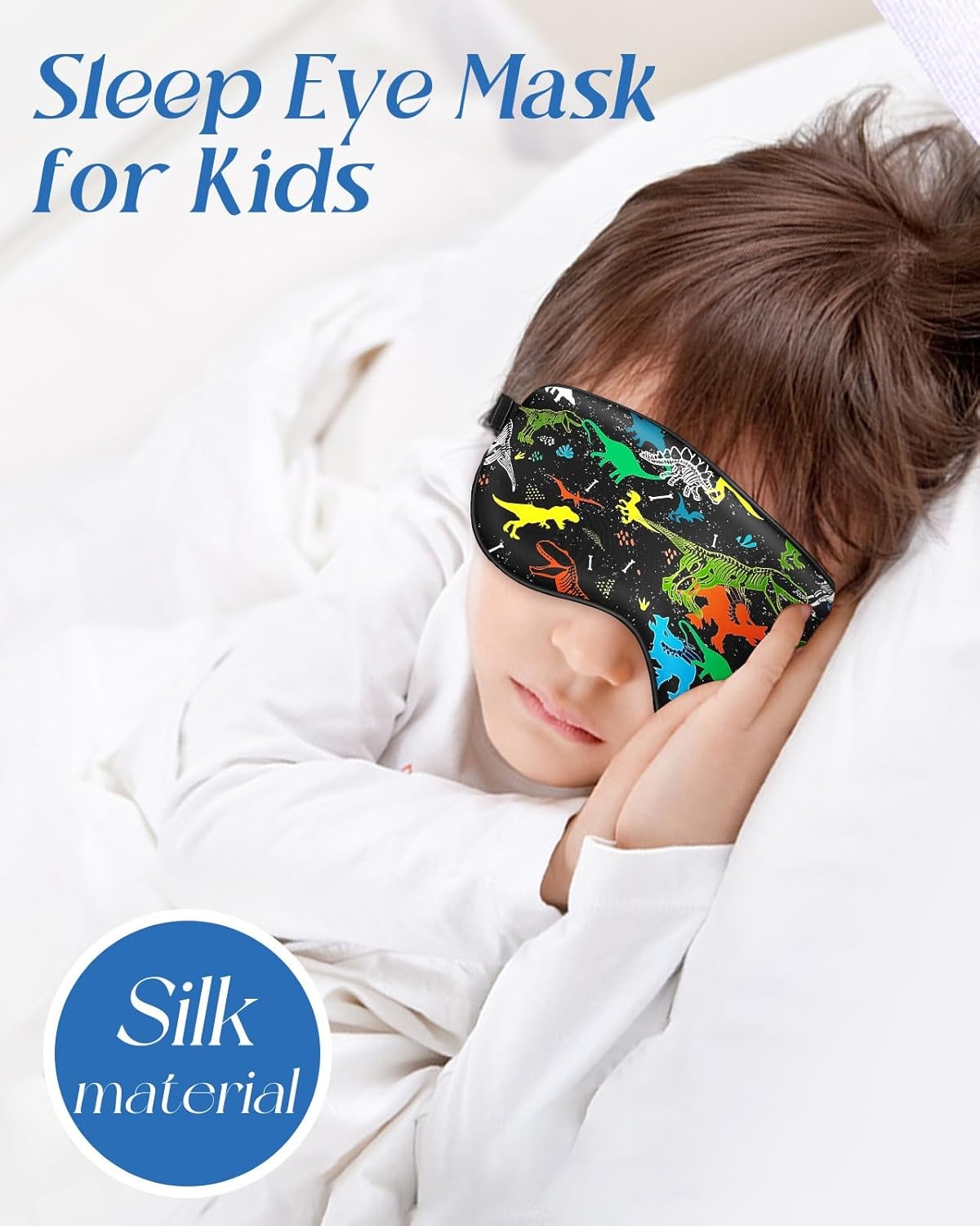 image:imageMiss Adola Sleep Mask for Kids Silk Eye Mask for Sleeping Cute Cartoon Kids Sleep Mask for Boys Girls Teens Soft Smooth Adjustable Straps Silk Kids Eye Cover Black DinosaurBlack Dinosaur