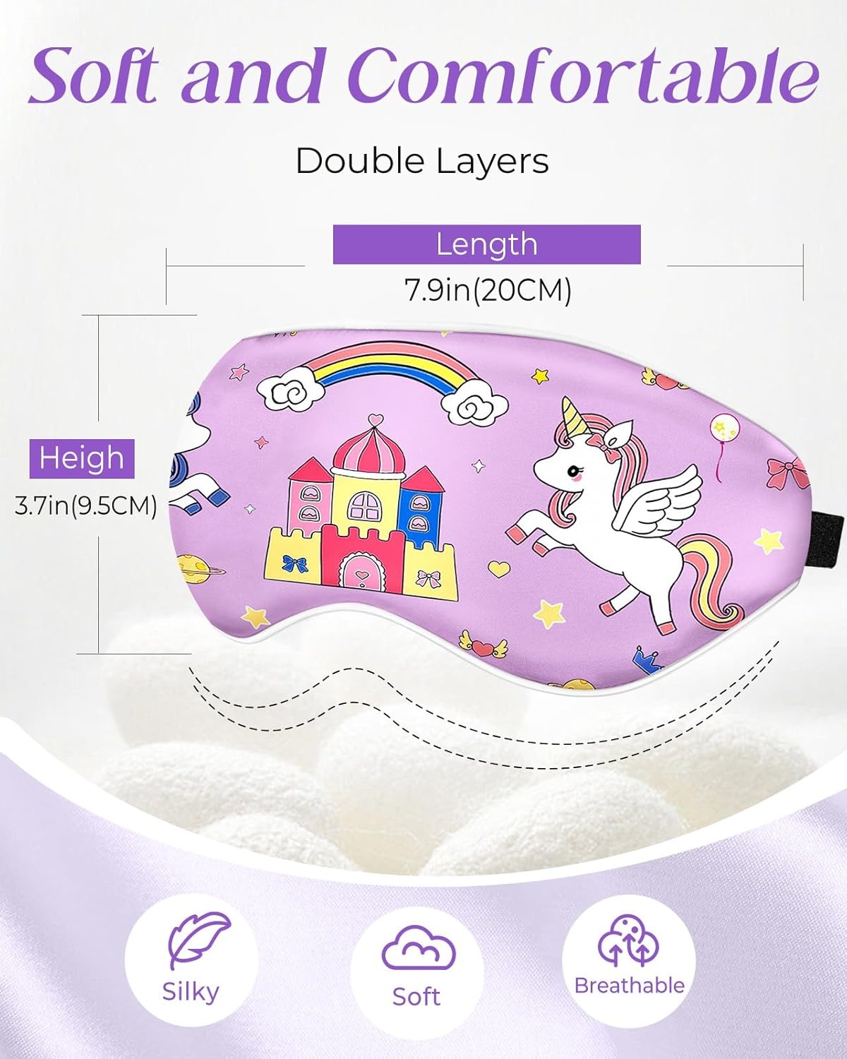 image:imageMiss Adola Sleep Mask for Kids Silk Eye Mask for Sleeping Cute Cartoon Kids Sleep Mask for Boys Girls Teens Soft Smooth Adjustable Straps Silk Kids Eye Cover Black DinosaurCp Unicorn