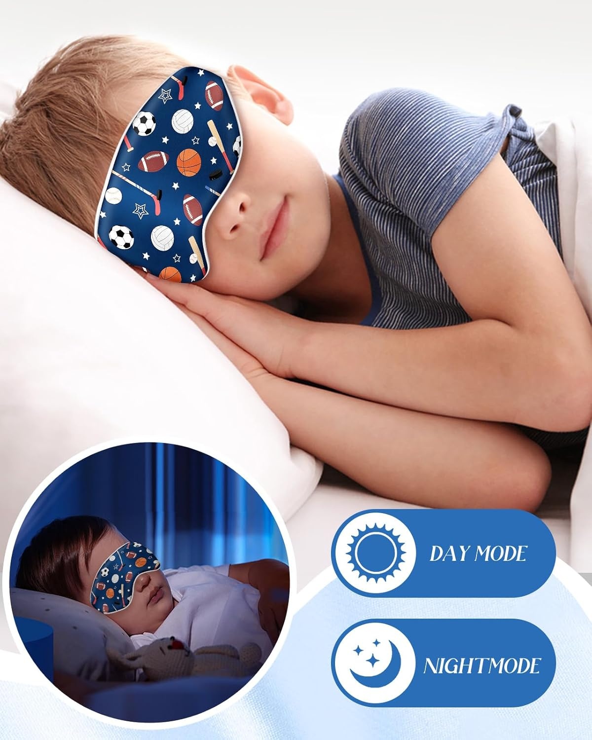 image:imageMiss Adola Sleep Mask for Kids Silk Eye Mask for Sleeping Cute Cartoon Kids Sleep Mask for Boys Girls Teens Soft Smooth Adjustable Straps Silk Kids Eye Cover Black DinosaurBlue Ballgame