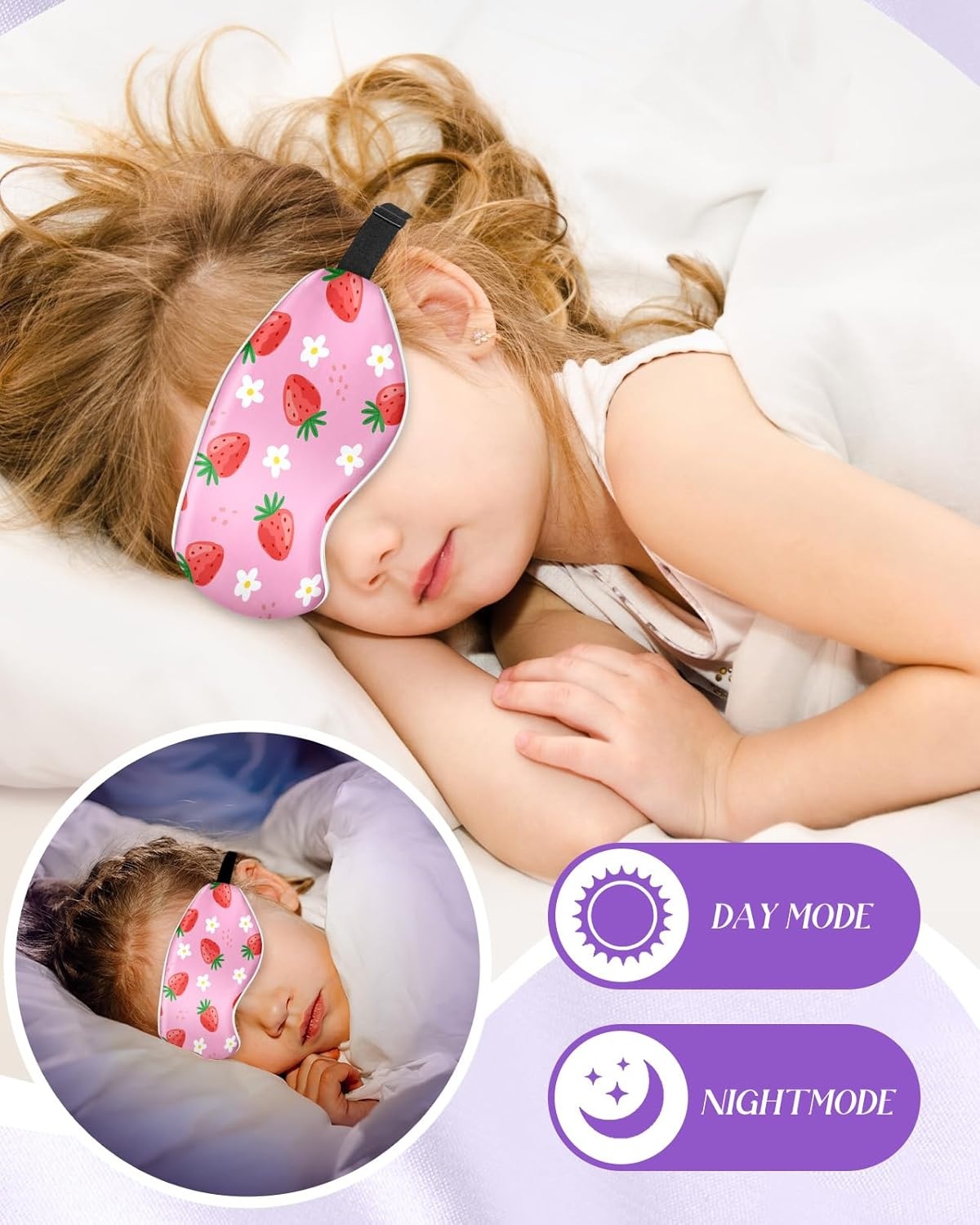 image:imageMiss Adola Sleep Mask for Kids Silk Eye Mask for Sleeping Cute Cartoon Kids Sleep Mask for Boys Girls Teens Soft Smooth Adjustable Straps Silk Kids Eye Cover Black DinosaurStrawberry