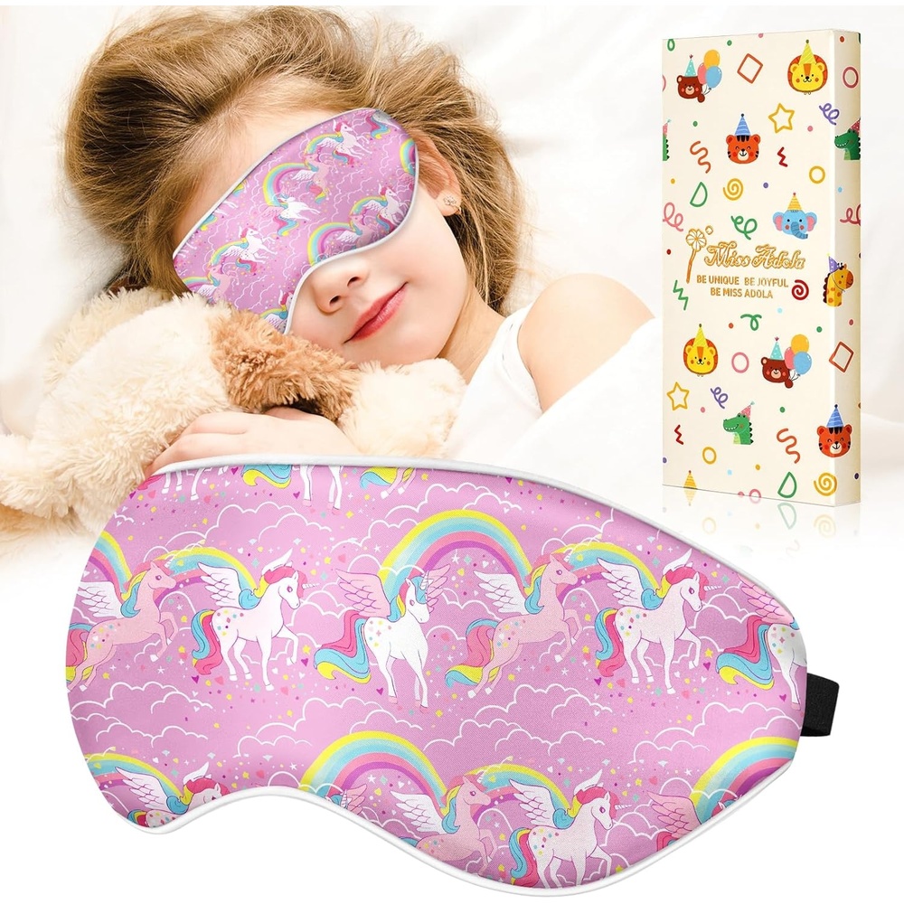 image:imageMiss Adola Kids Sleep Mask Silk Eye Mask for Kids Cute Cartoon Cool Kawaii Soft Smooth Lightweight Boys Girls Teens Sleeping Mask with Adjustable Straps UnicornPurple Unicorn