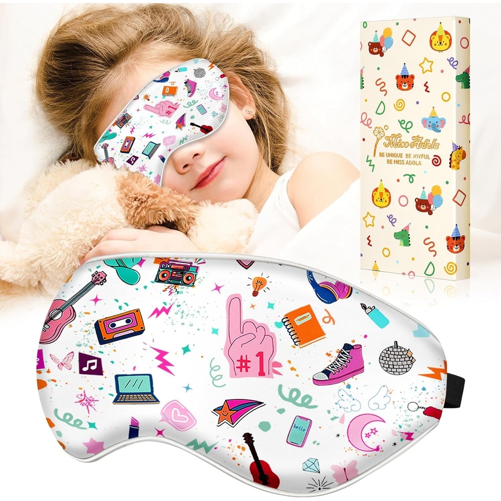 image:imageMiss Adola Sleep Mask for Kids Silk Eye Mask for Sleeping Cute Cartoon Kids Sleep Mask for Boys Girls Teens Soft Smooth Adjustable Straps Silk Kids Eye Cover Black DinosaurTl Element