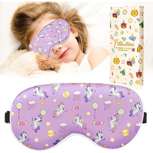 image:imageMiss Adola Sleep Mask for Kids  Cute Kawaii Cartoon Silk Sleeping Mask with Adjustable Strap Soft Smooth Light Eye Mask for Sleeping Silk Kids Eye Cover for Boys Girls Teens Luminous Black CatsBalloon Unicorn