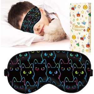 image:imageMiss Adola Sleep Mask for Kids  Cute Kawaii Cartoon Silk Sleeping Mask with Adjustable Strap Soft Smooth Light Eye Mask for Sleeping Silk Kids Eye Cover for Boys Girls Teens Luminous Black CatsLuminous Black Cats
