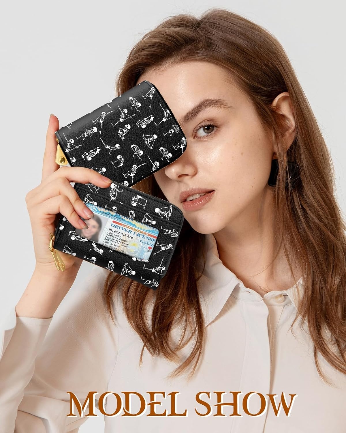 image:imageMiss Adola Credit Card Holder for Women RFID Women Wallet Leather Card Wallet for Ladies Girls Female Aesthetic Cute Wallet with Card Slots Coin Cash Zipper Purse amp ID Window Collage TextYoga Skull