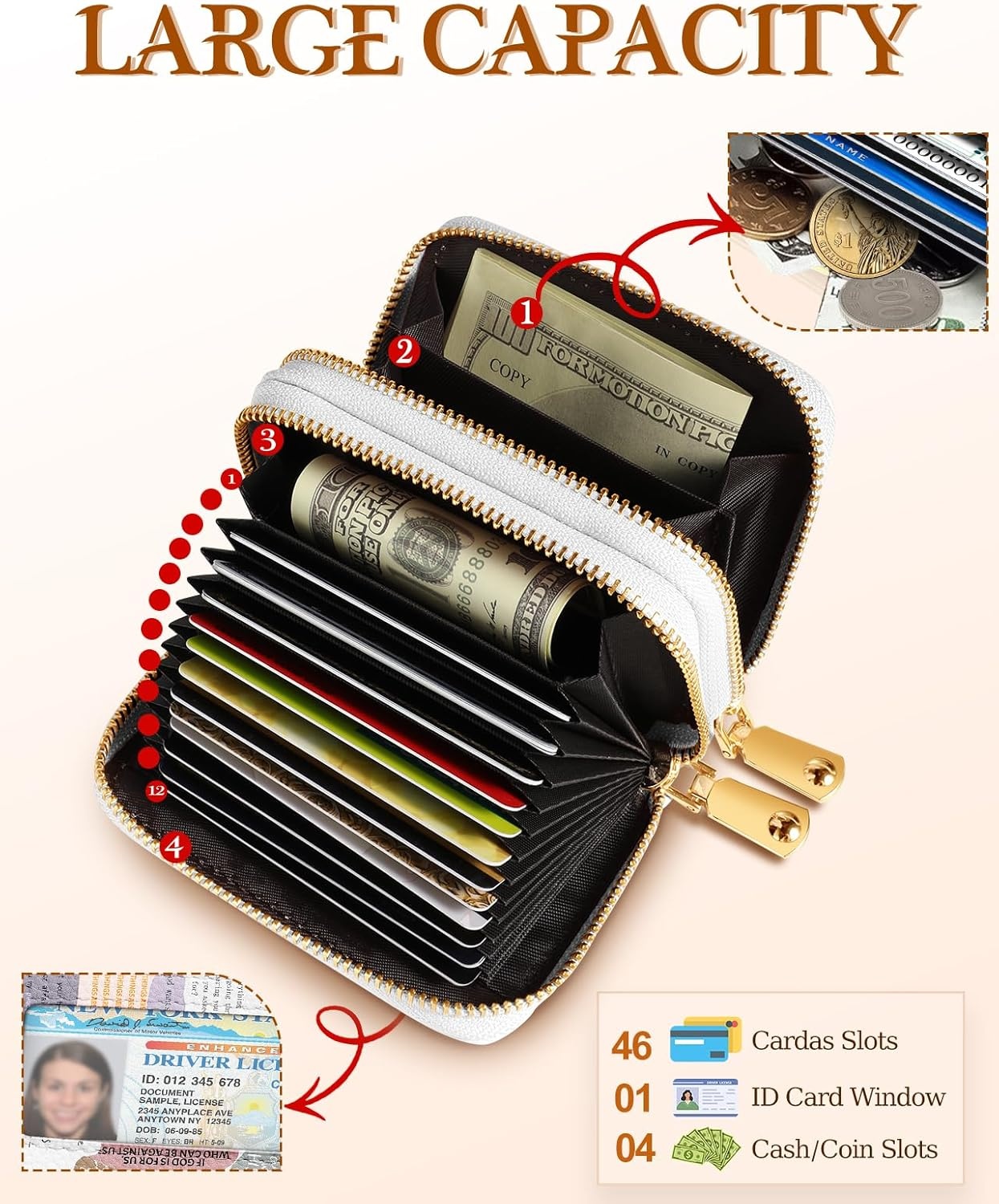 image:imageMiss Adola Credit Card Holder for Women RFID Women Wallet Leather Card Wallet for Ladies Girls Female Aesthetic Cute Wallet with Card Slots Coin Cash Zipper Purse amp ID Window Collage TextCollage Text