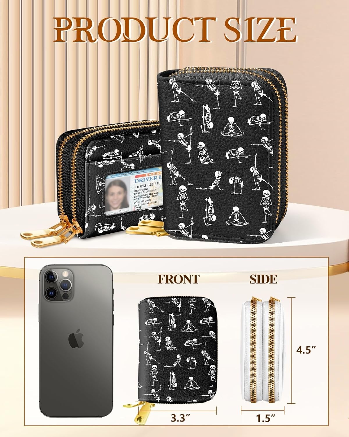 image:imageMiss Adola Credit Card Holder for Women RFID Women Wallet Leather Card Wallet for Ladies Girls Female Aesthetic Cute Wallet with Card Slots Coin Cash Zipper Purse amp ID Window Collage TextYoga Skull