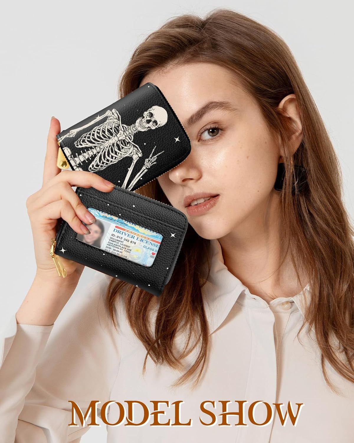 image:imageMiss Adola Credit Card Holder for Women RFID Women Wallet Leather Card Wallet for Ladies Girls Female Aesthetic Cute Wallet with Card Slots Coin Cash Zipper Purse amp ID Window Collage TextYes Skull