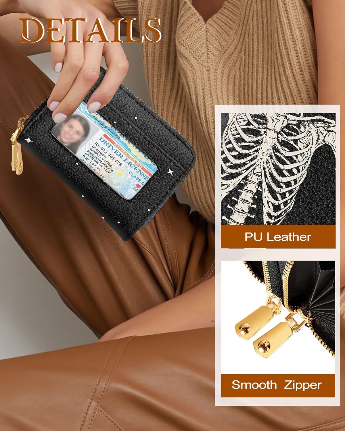 image:imageMiss Adola Credit Card Holder for Women RFID Women Wallet Leather Card Wallet for Ladies Girls Female Aesthetic Cute Wallet with Card Slots Coin Cash Zipper Purse amp ID Window Collage TextYes Skull