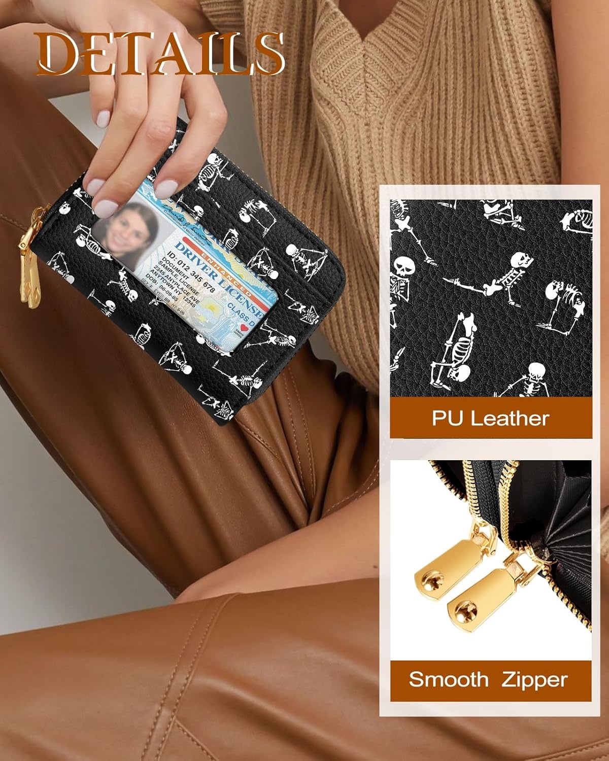 image:imageMiss Adola Credit Card Holder for Women RFID Women Wallet Leather Card Wallet for Ladies Girls Female Aesthetic Cute Wallet with Card Slots Coin Cash Zipper Purse amp ID Window Collage TextYoga Skull