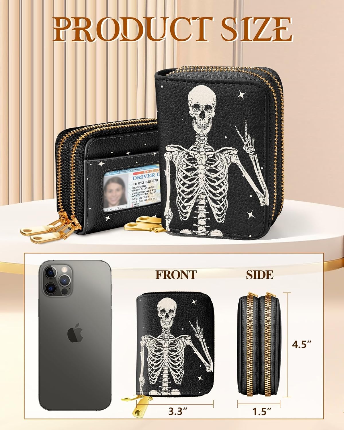 image:imageMiss Adola Credit Card Holder for Women RFID Women Wallet Leather Card Wallet for Ladies Girls Female Aesthetic Cute Wallet with Card Slots Coin Cash Zipper Purse amp ID Window Collage TextYes Skull