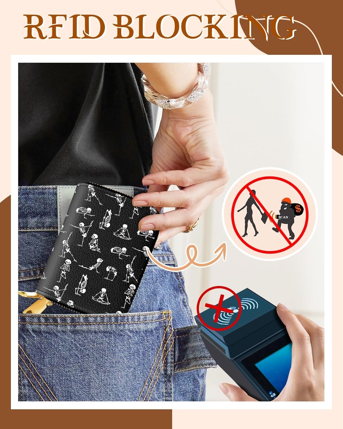 image:imageMiss Adola Credit Card Holder for Women RFID Women Wallet Leather Card Wallet for Ladies Girls Female Aesthetic Cute Wallet with Card Slots Coin Cash Zipper Purse amp ID Window Collage TextYoga Skull