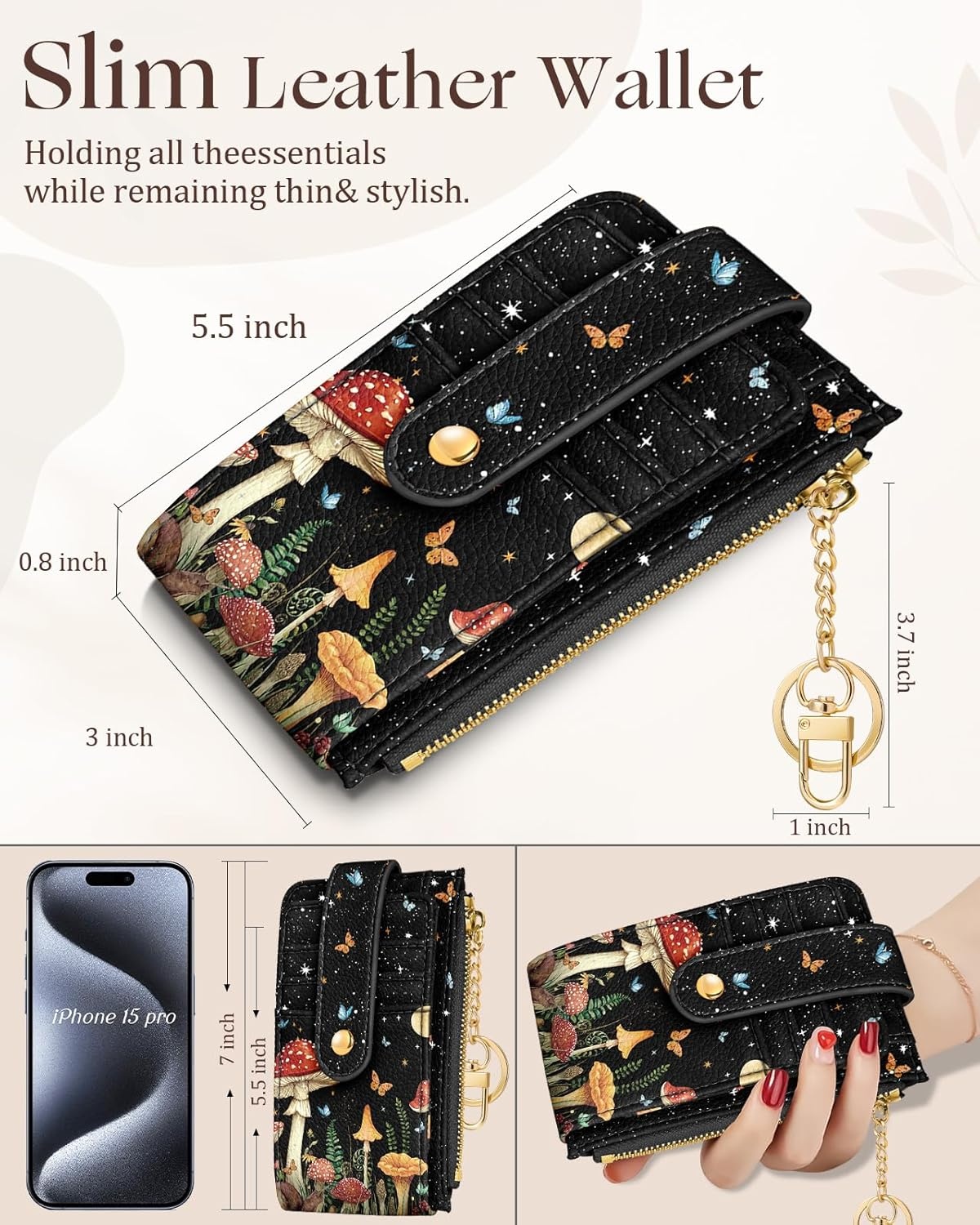 image:imageMiss Adola Cute Card Wallet Women Small Wallets with Keychain Jihe RFID Credit Cardholder Aesthetic Fashion Design Coin Purse for Female Ladies Teen GirlsMogu Butterfly