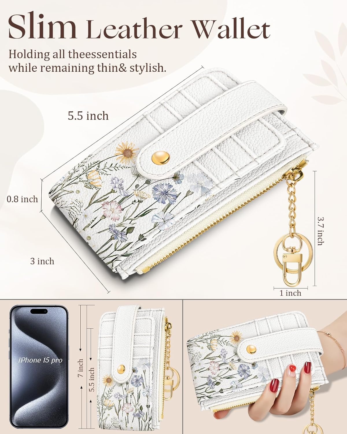 image:imageMiss Adola Cute Card Wallet Women Small Wallets with Keychain Jihe RFID Credit Cardholder Aesthetic Fashion Design Coin Purse for Female Ladies Teen GirlsColorful Flower