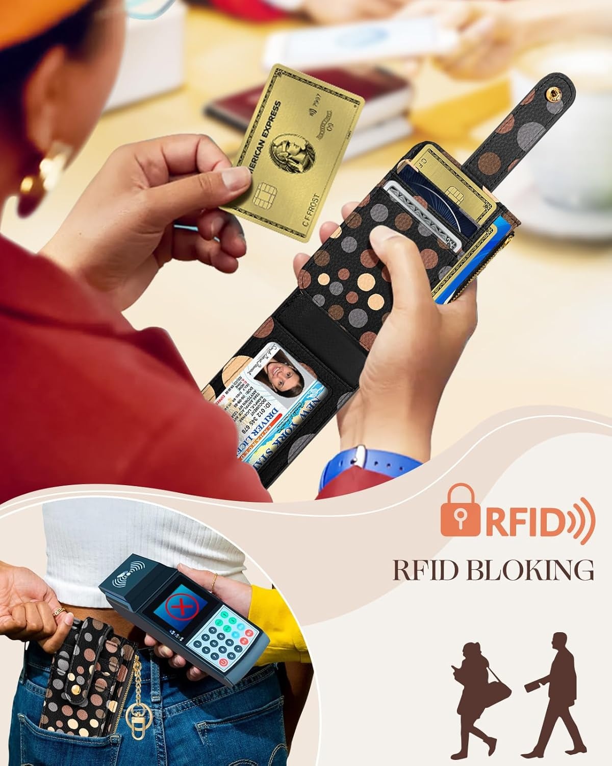 image:imageMiss Adola Cute Card Wallet Women Small Wallets with Keychain Jihe RFID Credit Cardholder Aesthetic Fashion Design Coin Purse for Female Ladies Teen GirlsJihe
