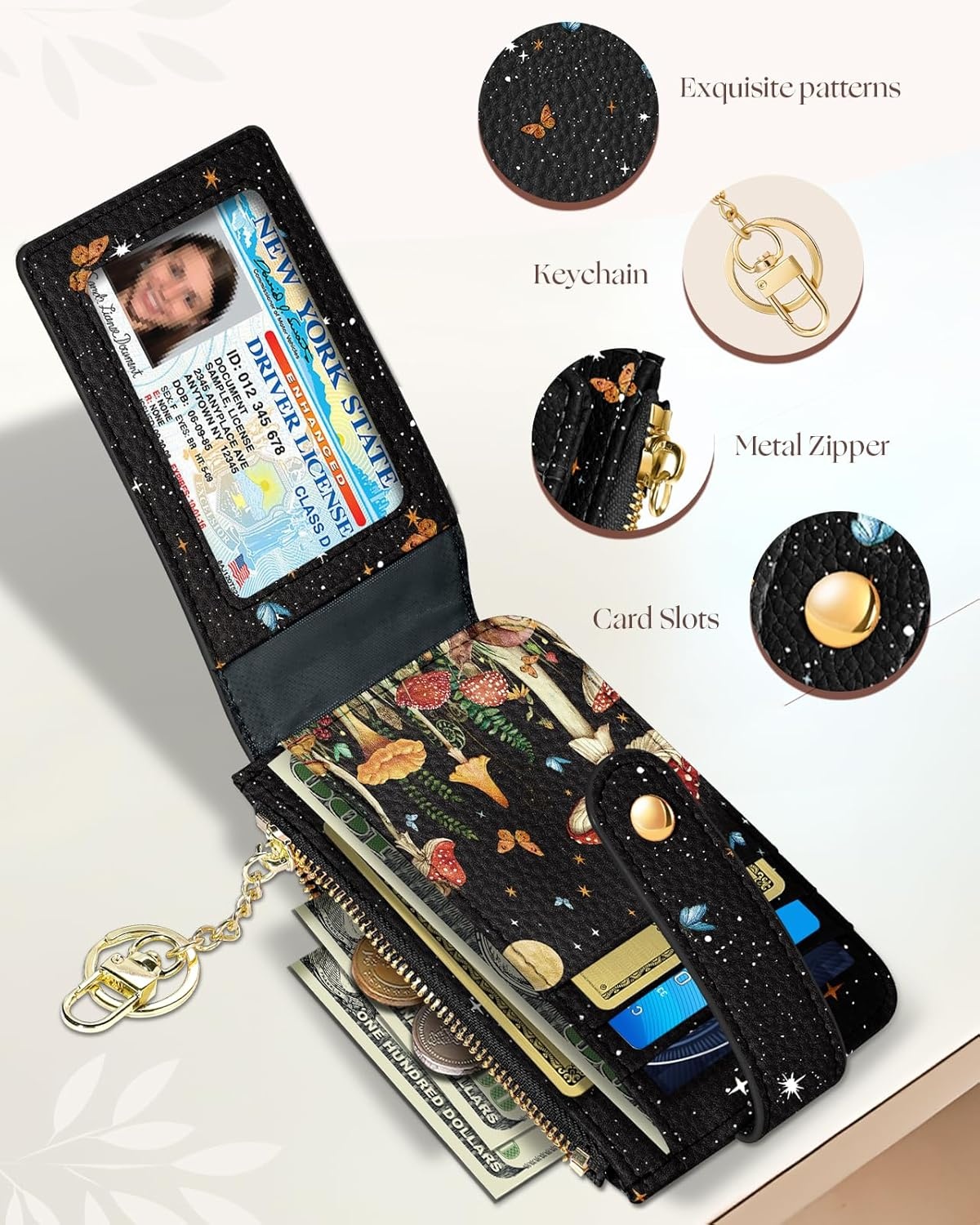 image:imageMiss Adola Cute Card Wallet Women Small Wallets with Keychain Jihe RFID Credit Cardholder Aesthetic Fashion Design Coin Purse for Female Ladies Teen GirlsMogu Butterfly