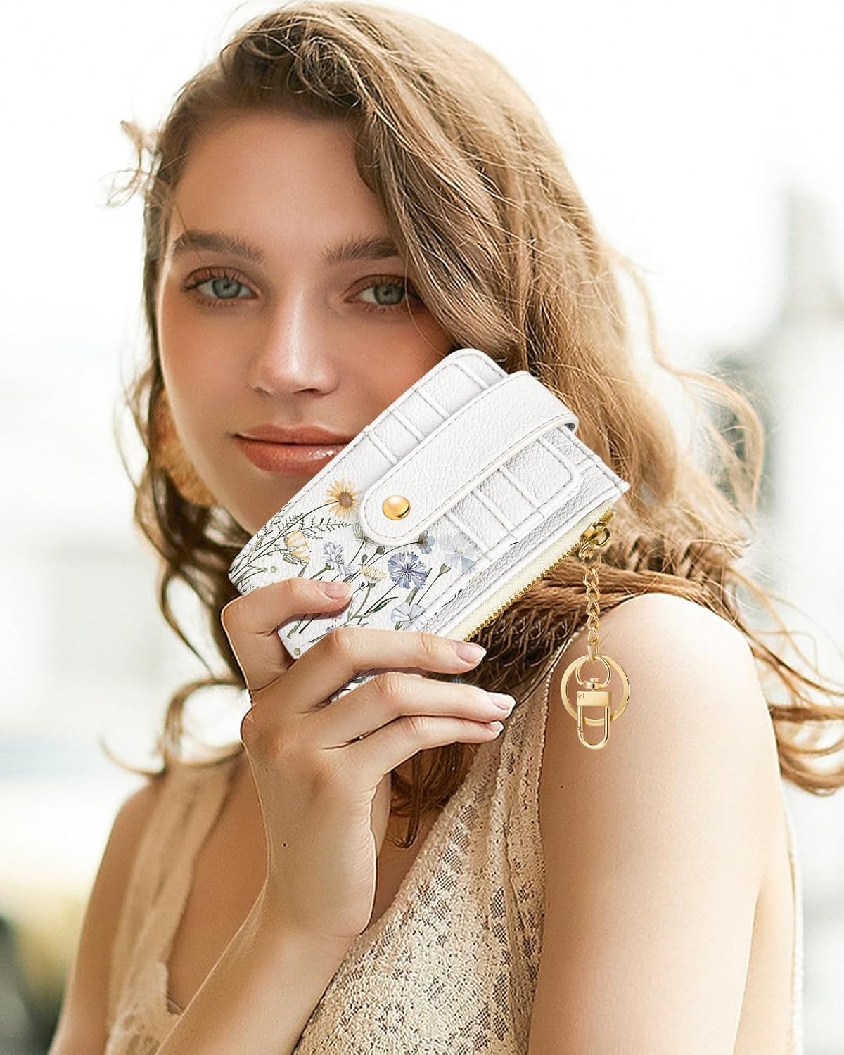 image:imageMiss Adola Cute Card Wallet Women Small Wallets with Keychain Jihe RFID Credit Cardholder Aesthetic Fashion Design Coin Purse for Female Ladies Teen GirlsColorful Flower