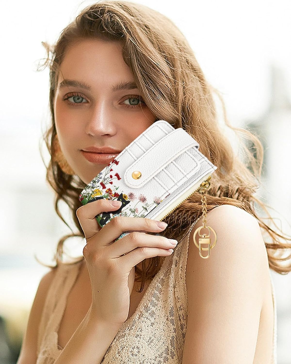 image:imageMiss Adola Cute Card Wallet Women Small Wallets with Keychain Jihe RFID Credit Cardholder Aesthetic Fashion Design Coin Purse for Female Ladies Teen GirlsFolwer Cat