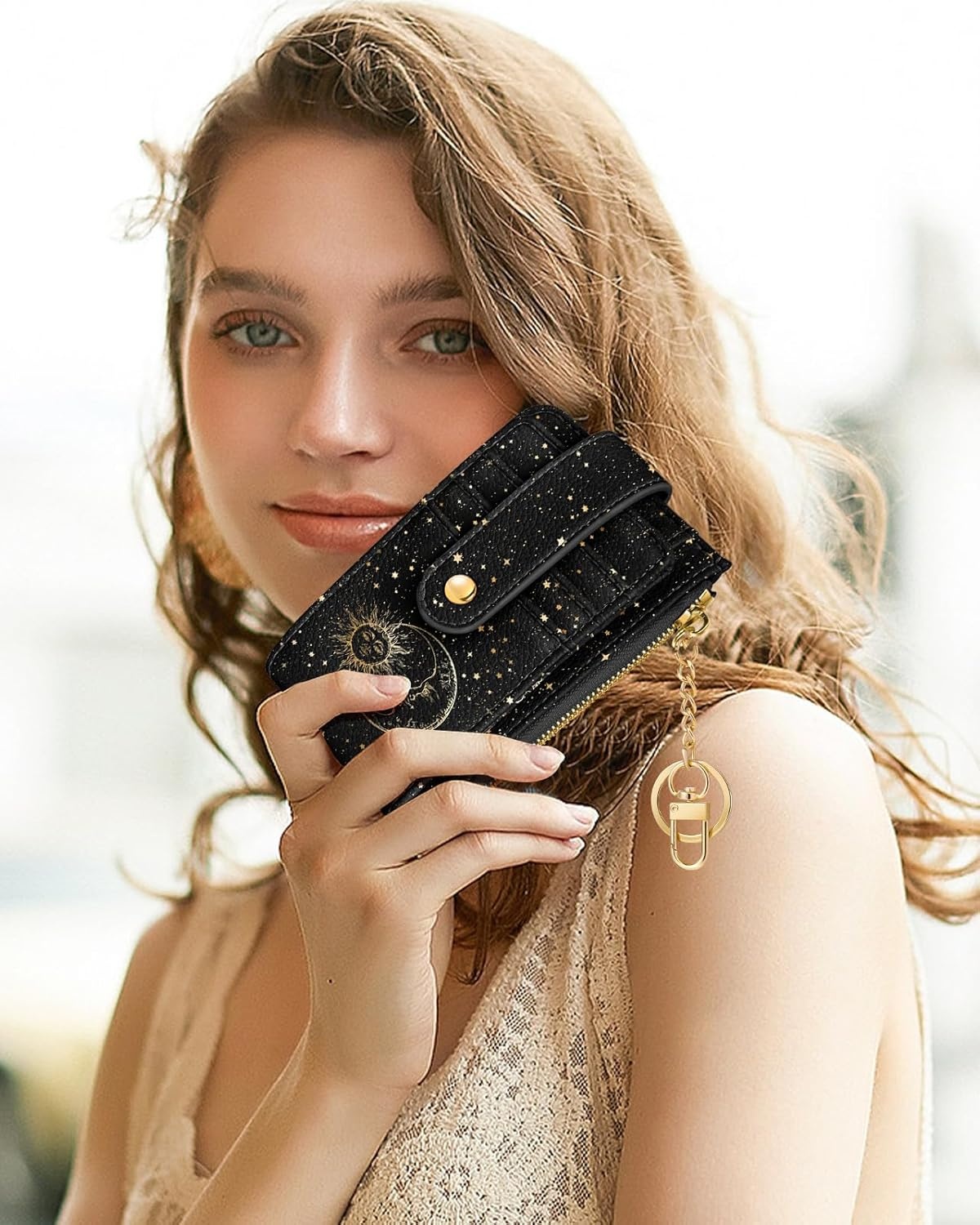 image:imageMiss Adola Cute Card Wallet Women Small Wallets with Keychain Jihe RFID Credit Cardholder Aesthetic Fashion Design Coin Purse for Female Ladies Teen GirlsSun Moon