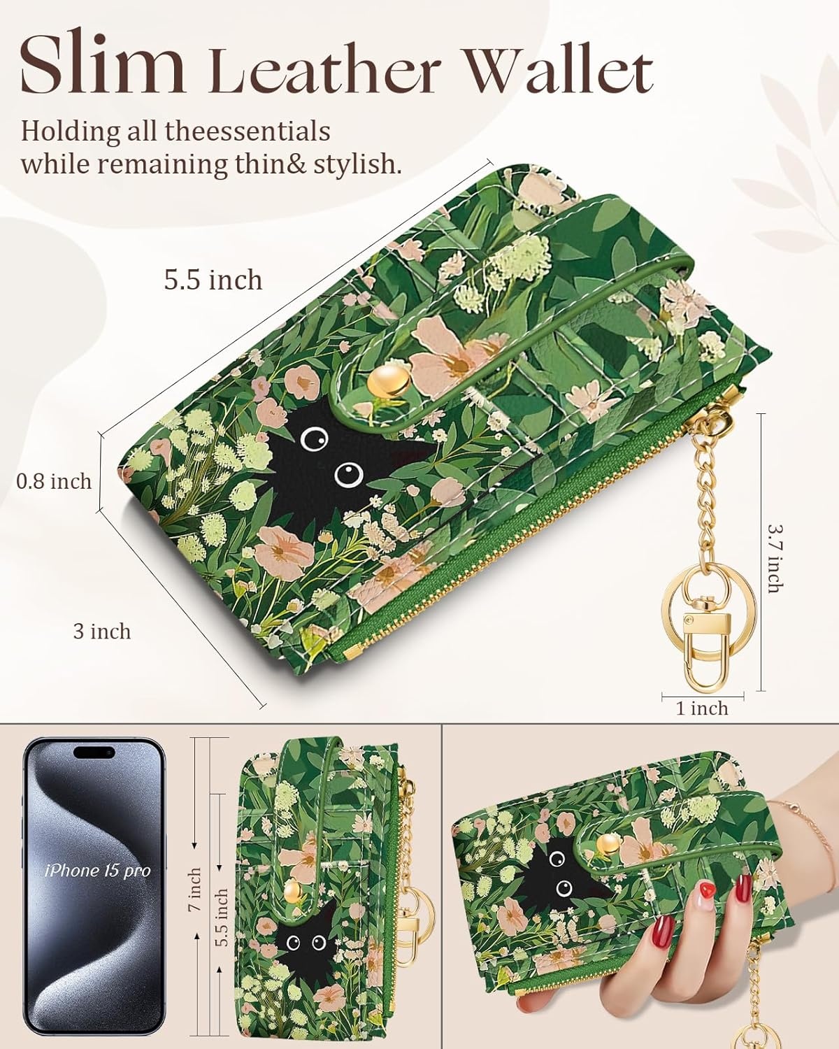 image:imageMiss Adola Cute Card Wallet Women Small Wallets with Keychain Jihe RFID Credit Cardholder Aesthetic Fashion Design Coin Purse for Female Ladies Teen GirlsGrass Cat