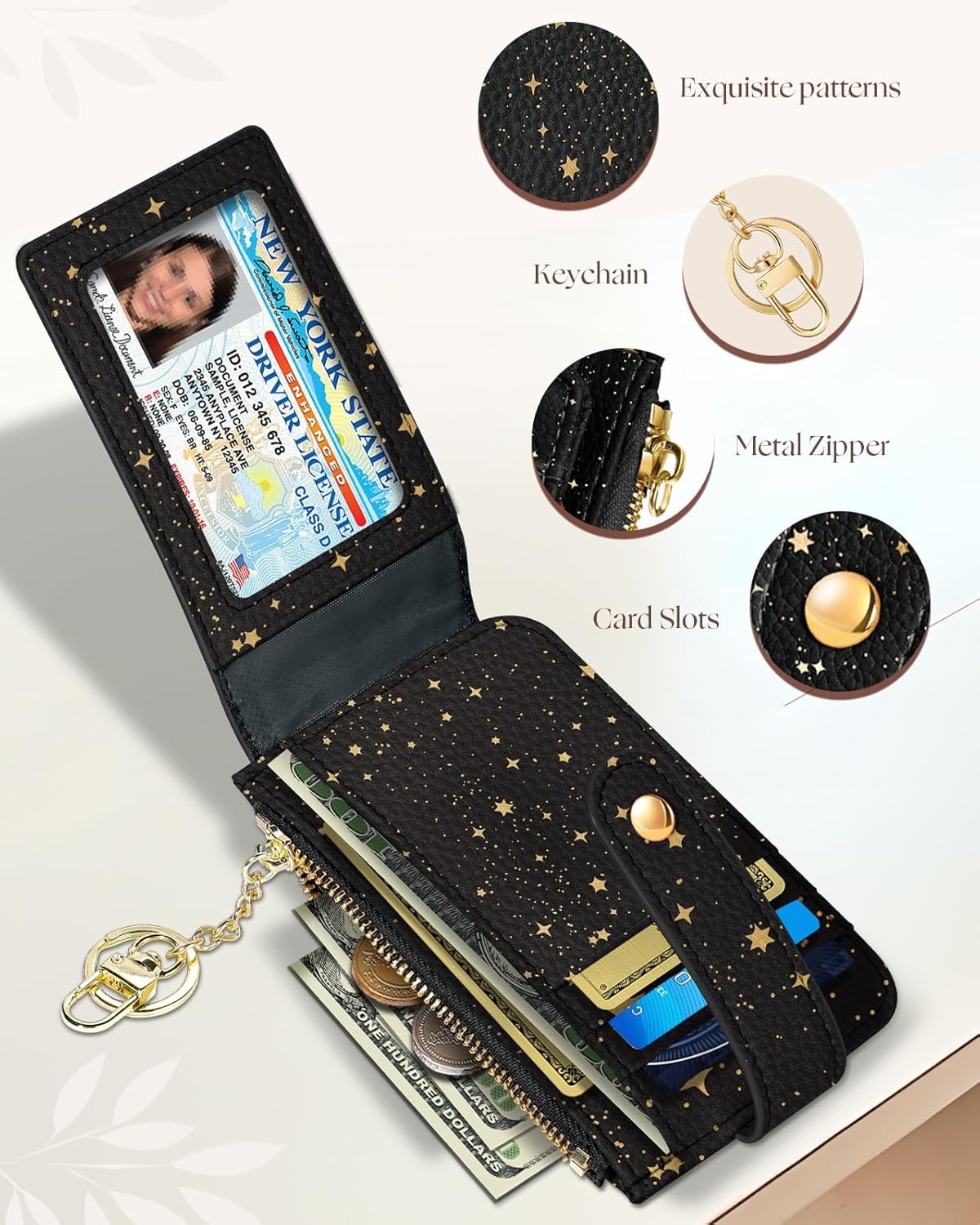 image:imageMiss Adola Cute Card Wallet Women Small Wallets with Keychain Jihe RFID Credit Cardholder Aesthetic Fashion Design Coin Purse for Female Ladies Teen GirlsSun Moon