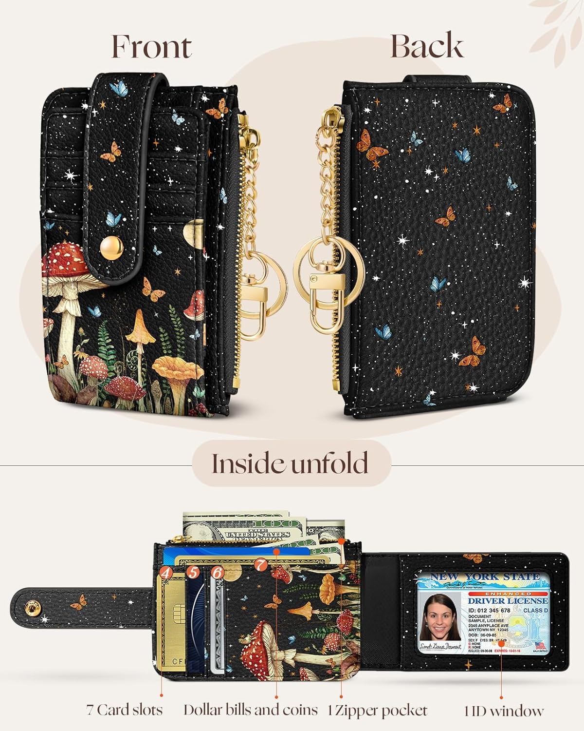 image:imageMiss Adola Cute Card Wallet Women Small Wallets with Keychain Jihe RFID Credit Cardholder Aesthetic Fashion Design Coin Purse for Female Ladies Teen GirlsMogu Butterfly