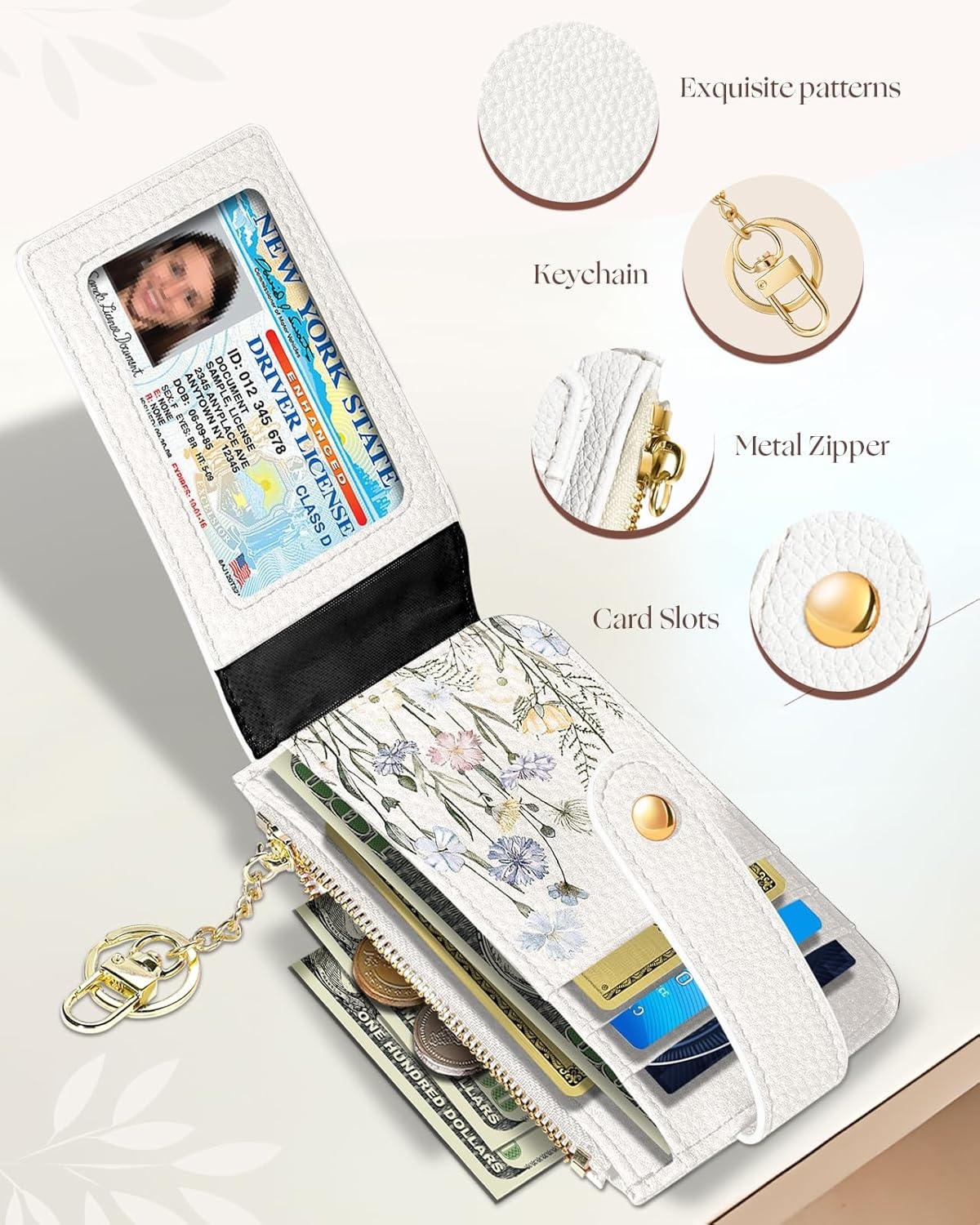 image:imageMiss Adola Cute Card Wallet Women Small Wallets with Keychain Jihe RFID Credit Cardholder Aesthetic Fashion Design Coin Purse for Female Ladies Teen GirlsColorful Flower