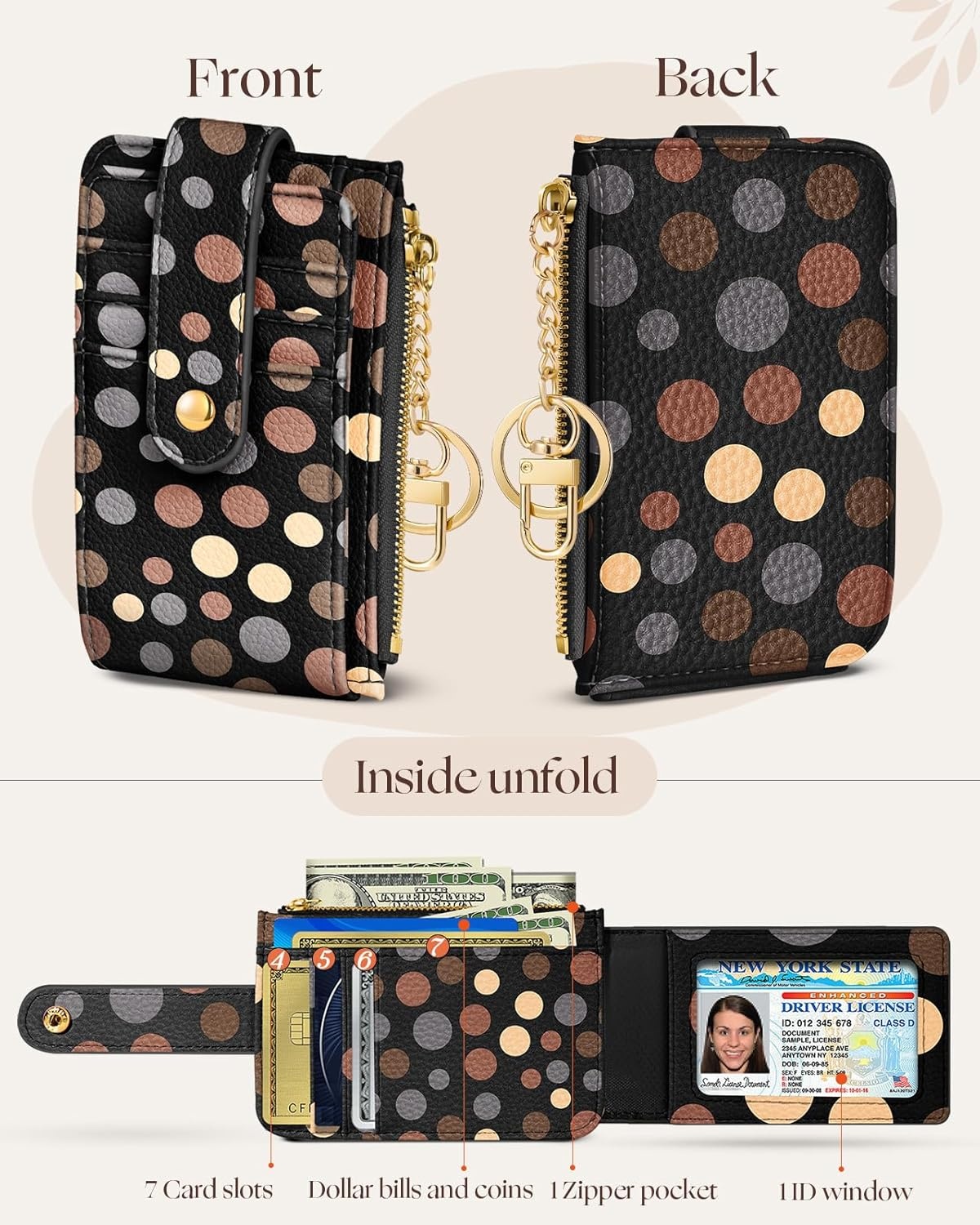 image:imageMiss Adola Cute Card Wallet Women Small Wallets with Keychain Jihe RFID Credit Cardholder Aesthetic Fashion Design Coin Purse for Female Ladies Teen GirlsJihe