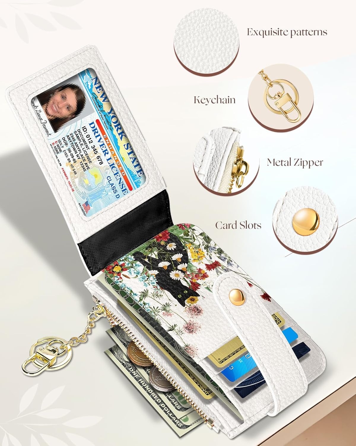image:imageMiss Adola Cute Card Wallet Women Small Wallets with Keychain Jihe RFID Credit Cardholder Aesthetic Fashion Design Coin Purse for Female Ladies Teen GirlsFolwer Cat