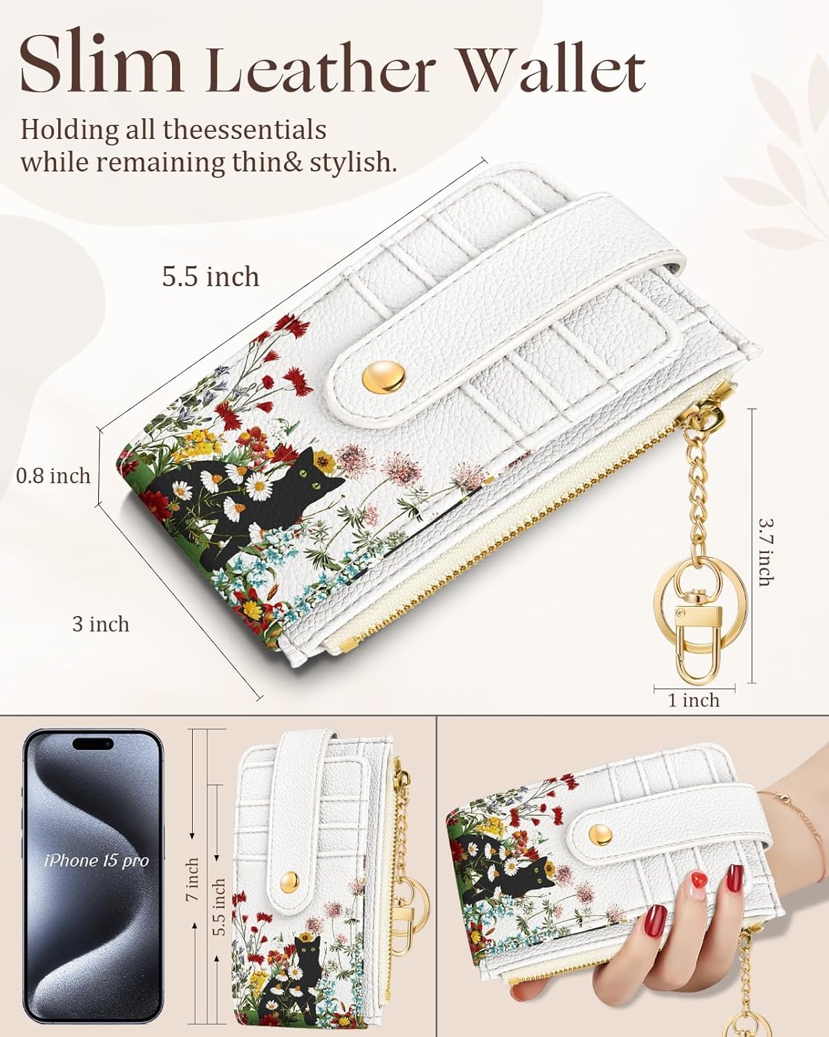 image:imageMiss Adola Cute Card Wallet Women Small Wallets with Keychain Jihe RFID Credit Cardholder Aesthetic Fashion Design Coin Purse for Female Ladies Teen GirlsFolwer Cat
