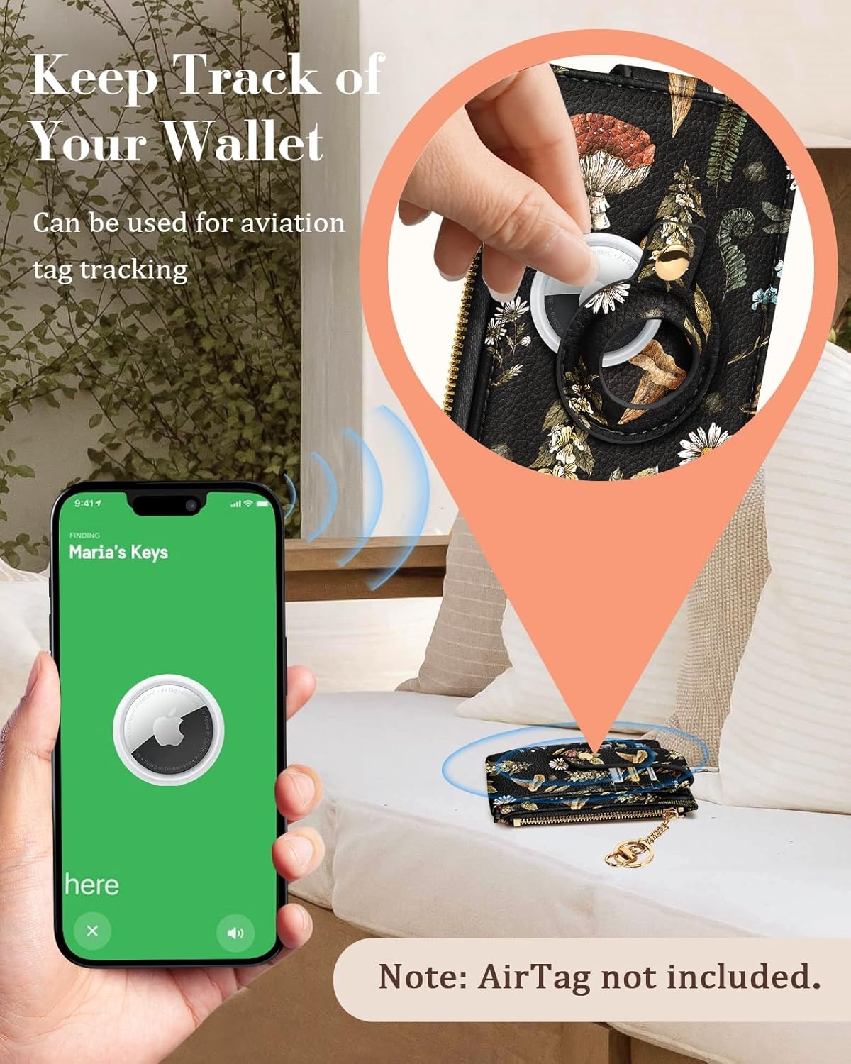 image:imageMiss Adola Cute Card Wallet Women with AirTag Holder Sun Moon Genuine Leather Small Wallets with Keychain RFID Credit Cardholder Air Tag Aesthetic Coin Purse for Female Ladies Teen GirlsBlack Mogu