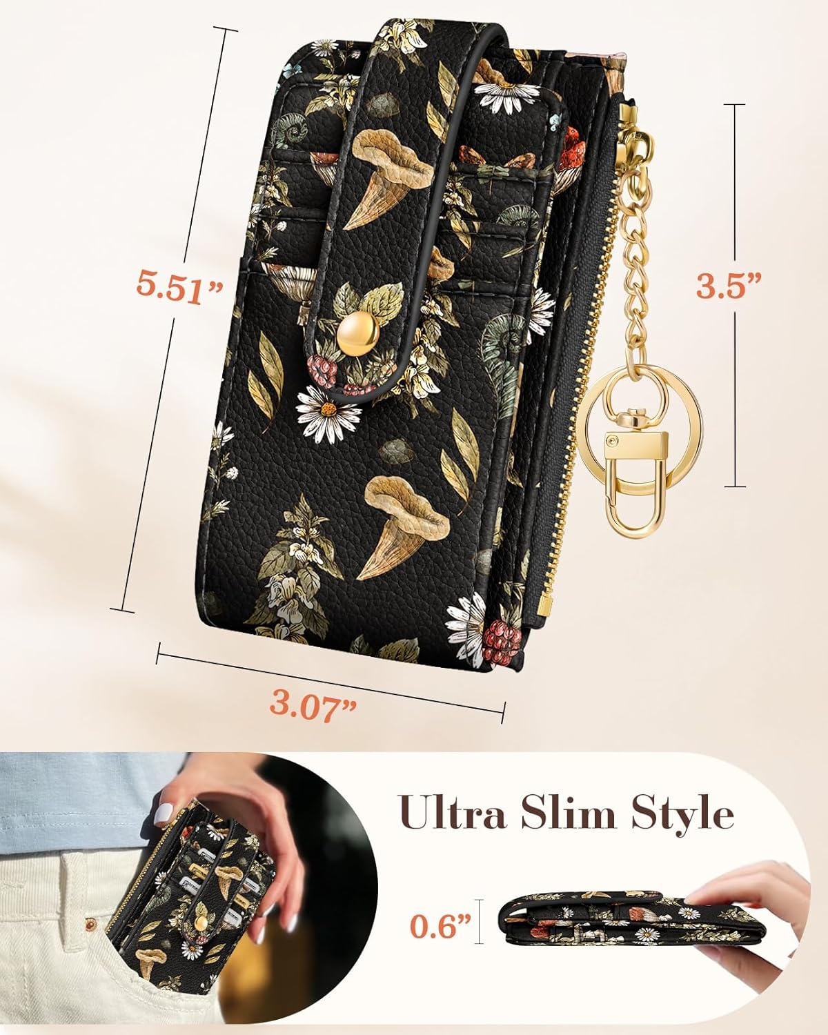 image:imageMiss Adola Cute Card Wallet Women with AirTag Holder Sun Moon Genuine Leather Small Wallets with Keychain RFID Credit Cardholder Air Tag Aesthetic Coin Purse for Female Ladies Teen GirlsBlack Mogu