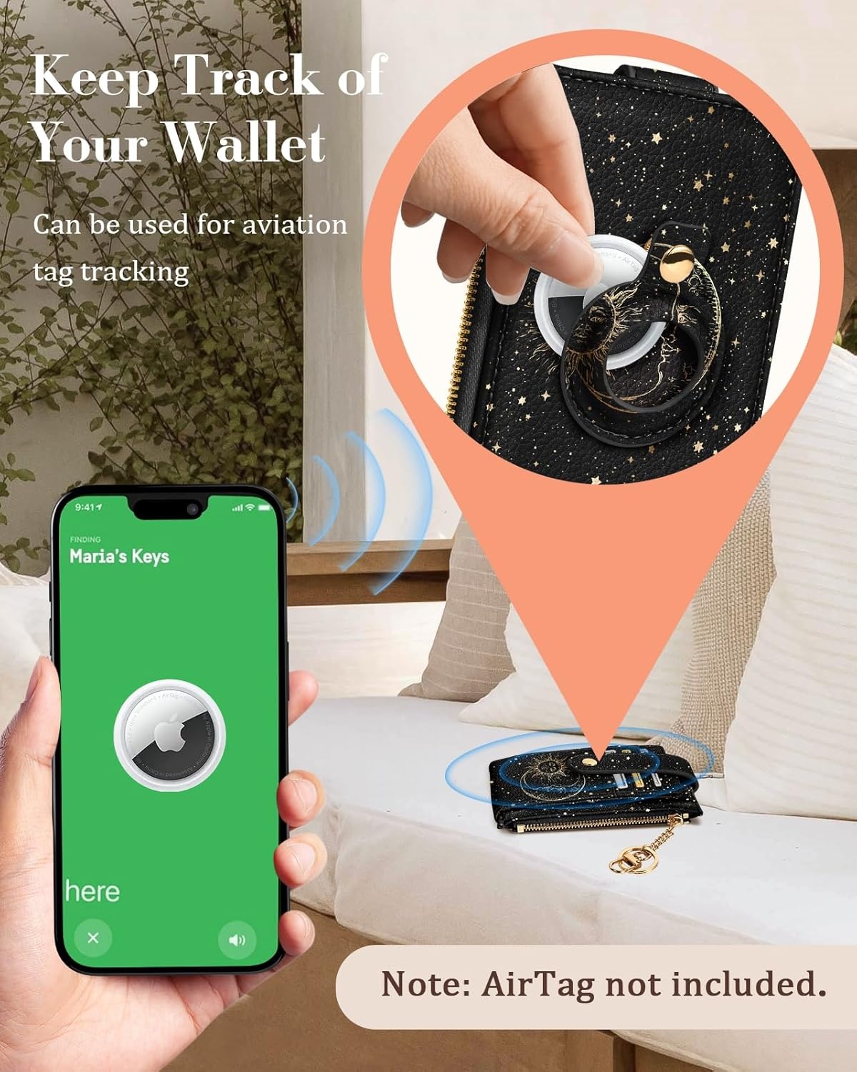 image:imageMiss Adola Cute Card Wallet Women with AirTag Holder Sun Moon Genuine Leather Small Wallets with Keychain RFID Credit Cardholder Air Tag Aesthetic Coin Purse for Female Ladies Teen GirlsSun Moon