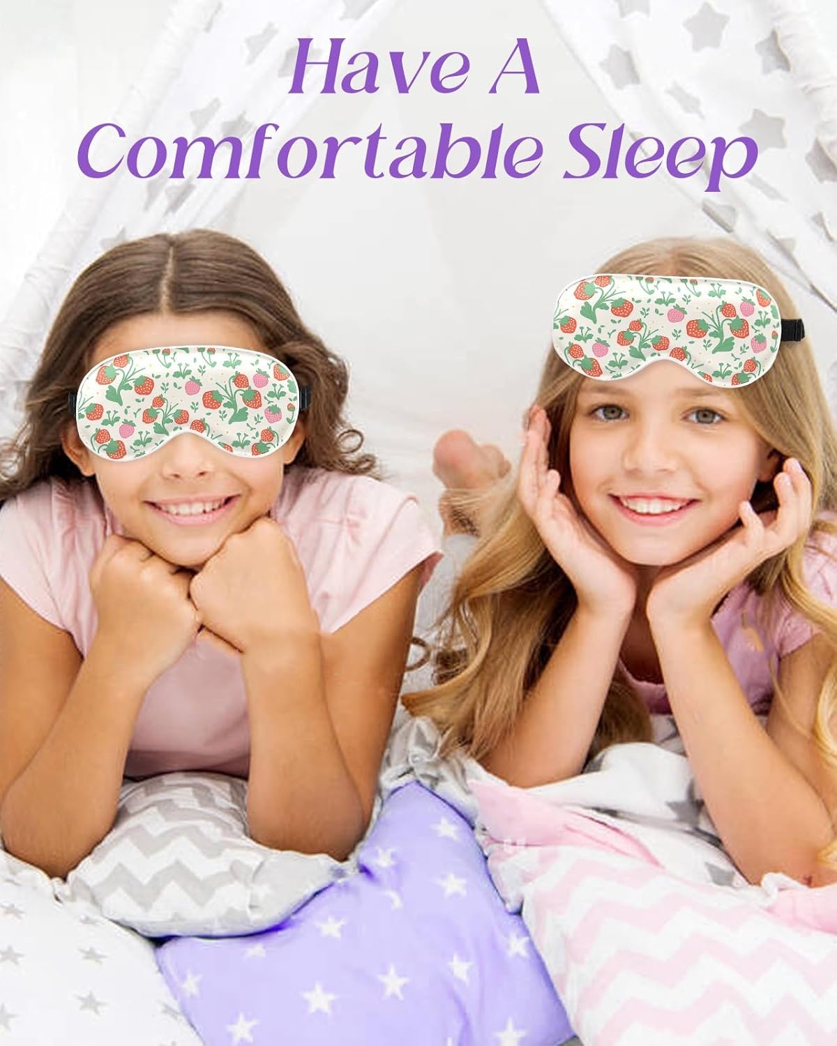image:imageMiss Adola Kids Sleep Mask Silk Eye Mask for Kids Cute Cartoon Cool Kawaii Soft Smooth Lightweight Boys Girls Teens Sleeping Mask with Adjustable Straps Crayon DogStrawberry